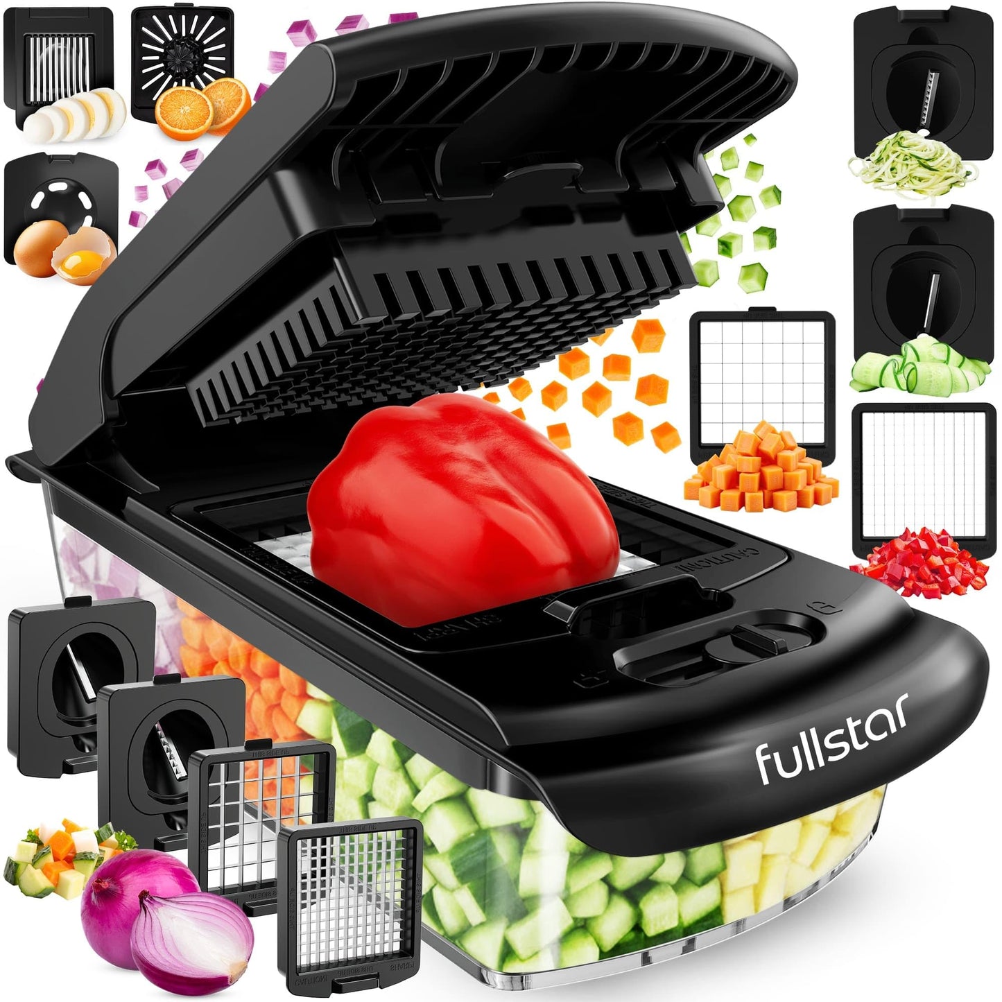 Fullstar The Original Pro Chopper - Vegetable Chopper and Spiralizer, Food Chopper with Container, Fruit Slicer, Kitchen Gadgets & Accessories, Home Essentials (4 in 1, White)