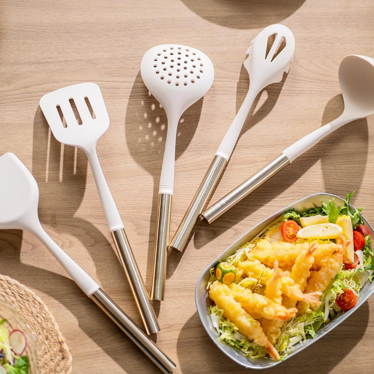 OOU Silicone Kitchen Cooking Utensils Set, 446°F Heat Resistant Kitchen Tool Set with Magnetic Wall Mounted Holder, 6 pcs Spatula Set with Stainless Steel Handle, Dishwasher Safe