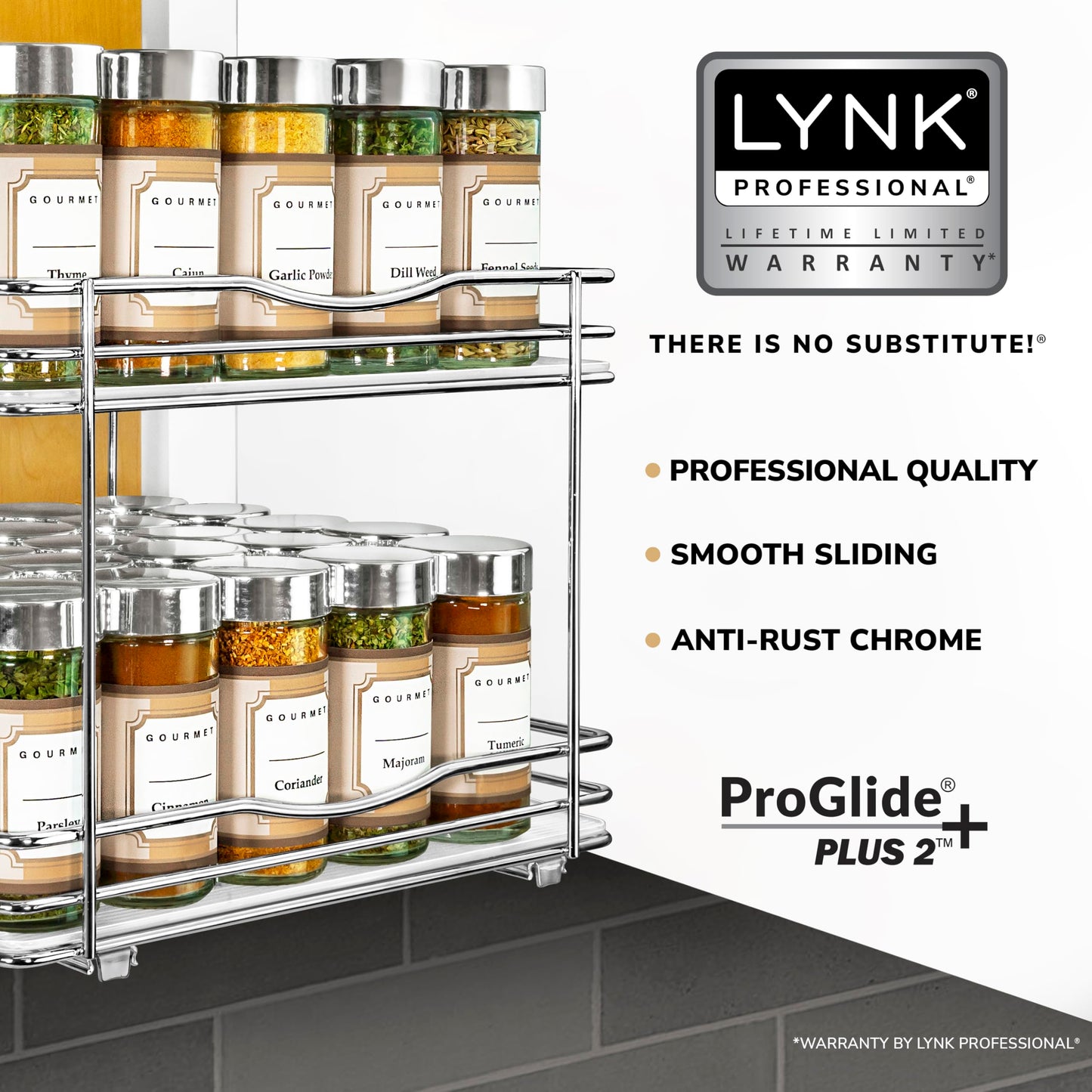 LYNK PROFESSIONAL® Pull Out Spice Rack Organizer for Inside Kitchen Cabinets - 4-3/8 inch Wide - Slide Out Drawer – Black Sliding Spice Cabinet Organization Shelf Racks - 2 Tier