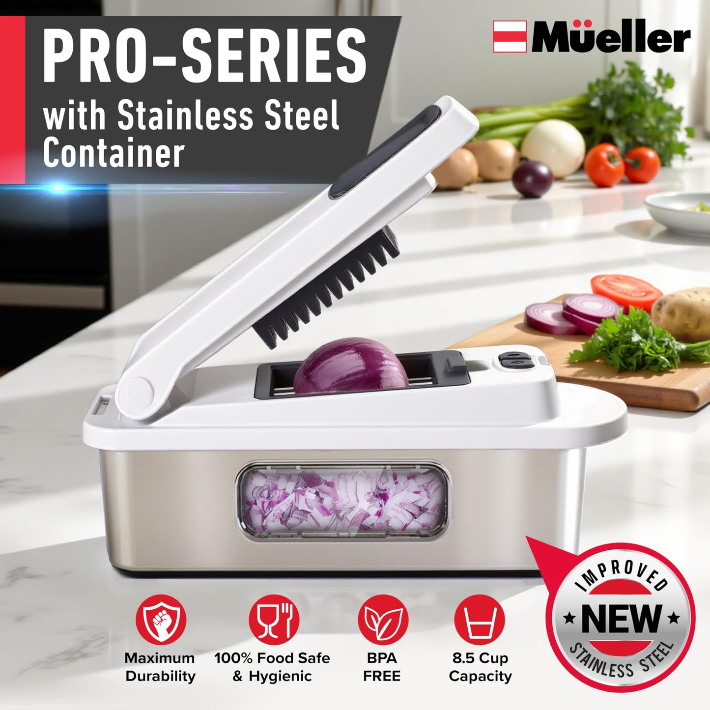 Mueller The Real Original Pro Chopper since 2013 Vegetable Chopper Mandoline Slicer, 8 Blade Food Veggie Chopper Onion Vegetable Cutter with Container, Kitchen Gadgets & Essentials, (10 in 1)