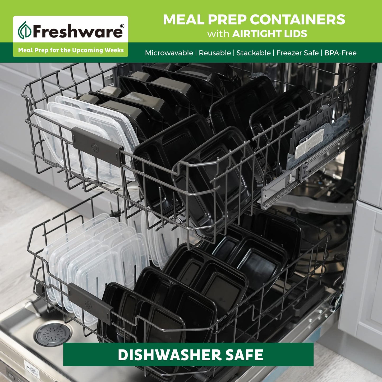 Freshware Meal Prep Containers [150 Pack] 1 Compartment with Lids, Food Storage Containers, Bento Box, BPA Free, Stackable, Microwave/Dishwasher/Freezer Safe (24 oz)