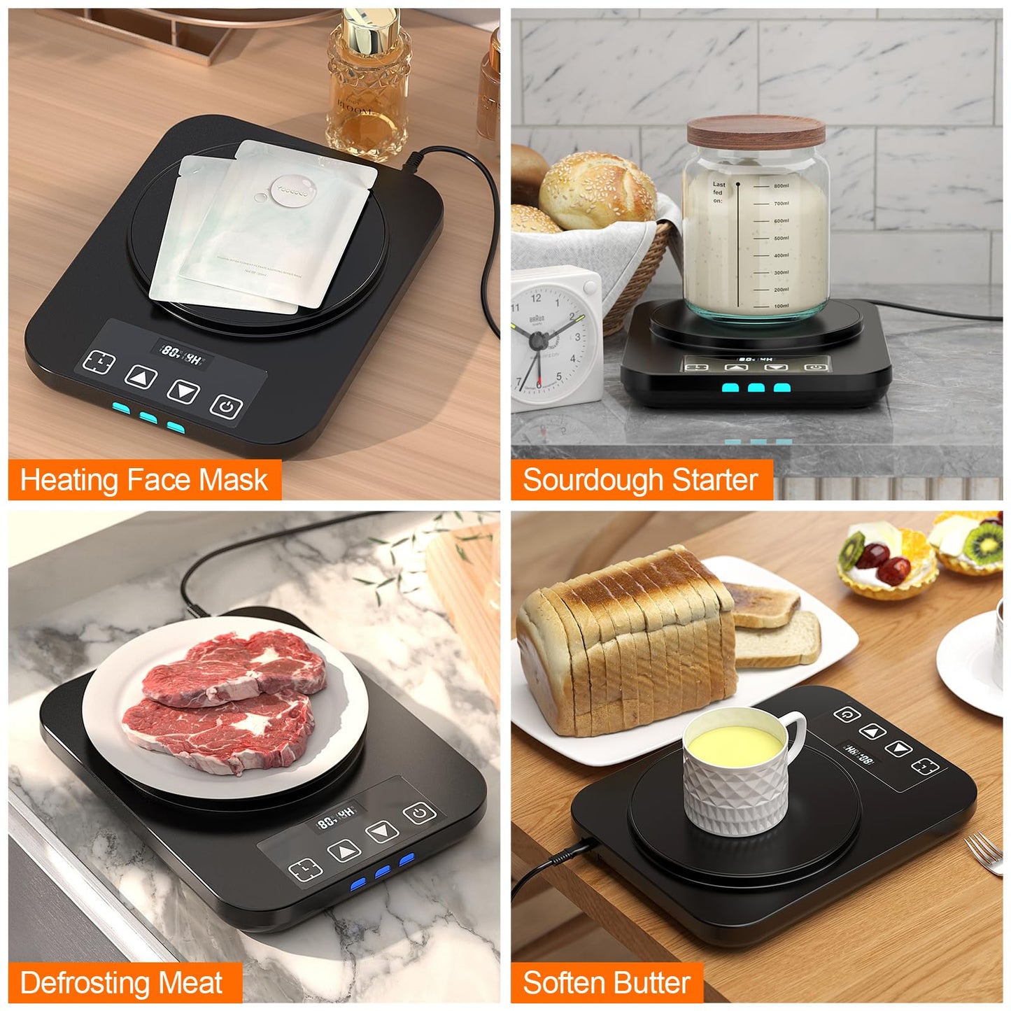 Electric Sourdough Starter Warmer Mat, Upgrade Warming Heating Pad for Sour Dough Starter, Sourdough Heater Proofing Tool for Home Baking with US Plug Thermostat Control, Timing, Memory Function