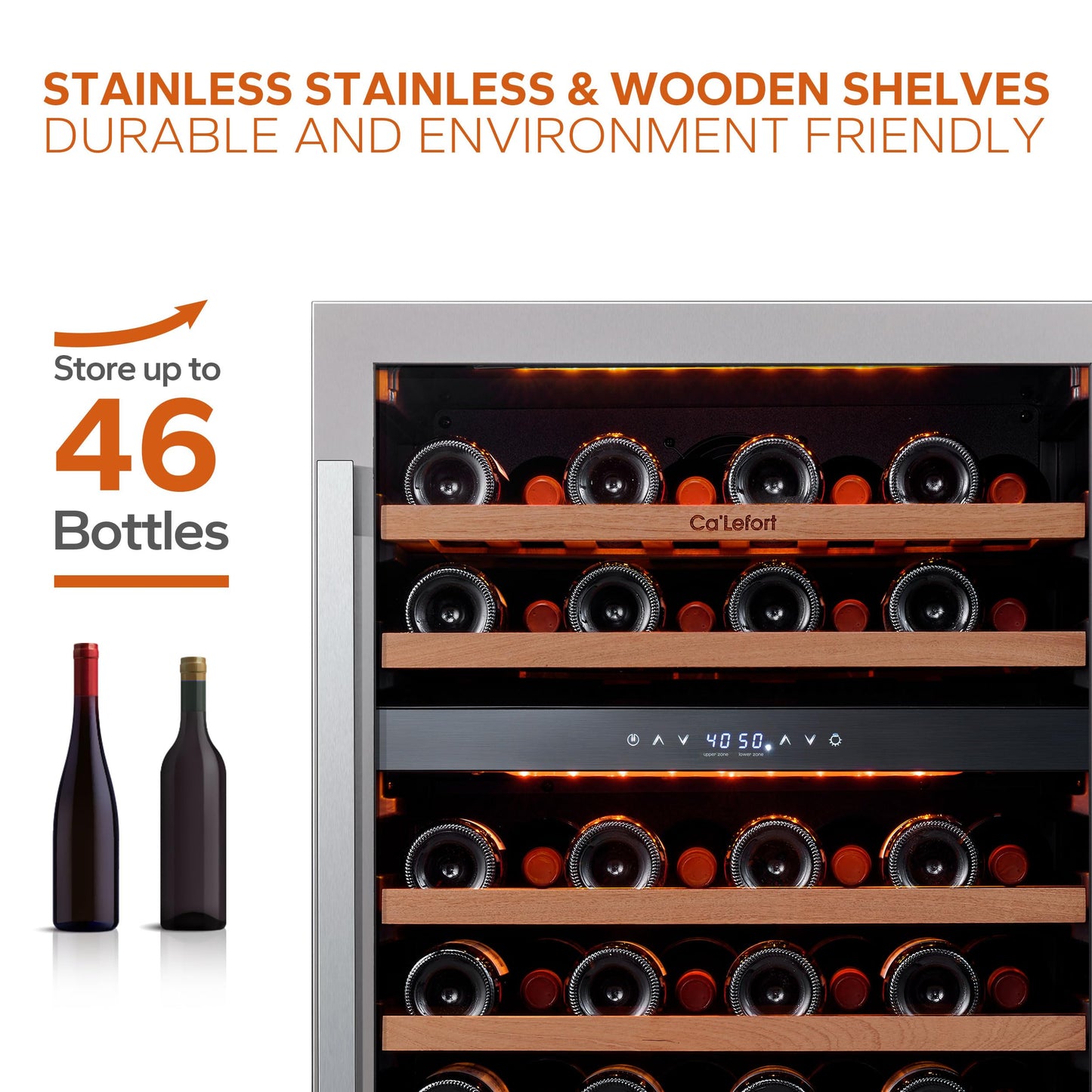 Ca'Lefort 24 Inch Wine and Beverage Refrigerator, 60 Can and 20 Bottle Wine Fridge 36-72°F, 3 LED Dual Zone Wine Cooler with Glass Door, Built-in Compressor Refrigerator for Home/Kitchen (4.10 cu.ft)