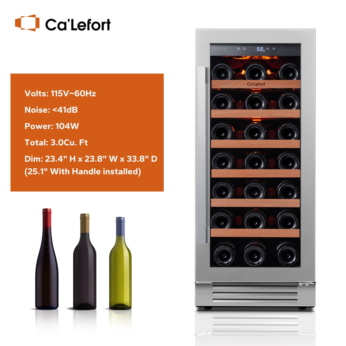 Ca'Lefort 24 Inch Wine and Beverage Refrigerator, 60 Can and 20 Bottle Wine Fridge 36-72°F, 3 LED Dual Zone Wine Cooler with Glass Door, Built-in Compressor Refrigerator for Home/Kitchen (4.10 cu.ft)