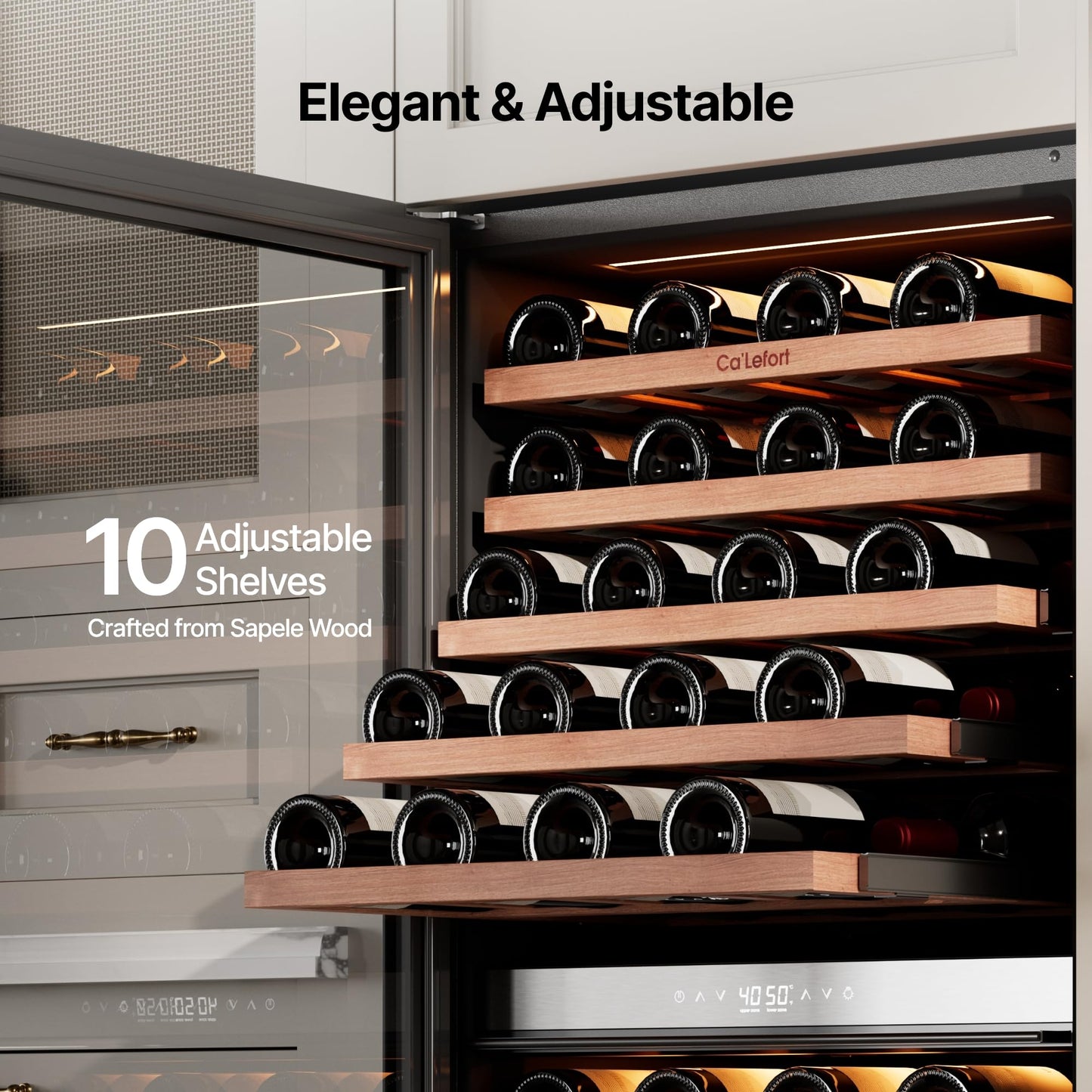 Ca'Lefort 24 Inch Wine Fridge, Dual Zone 90 Bottle Wine Cooler Refrigerator, 40-65°F Refrigerator with Glass Door, 3 LED Built-in/Freestanding Fridge for Bar/Kitchen/Resterant (Left-Hinged)