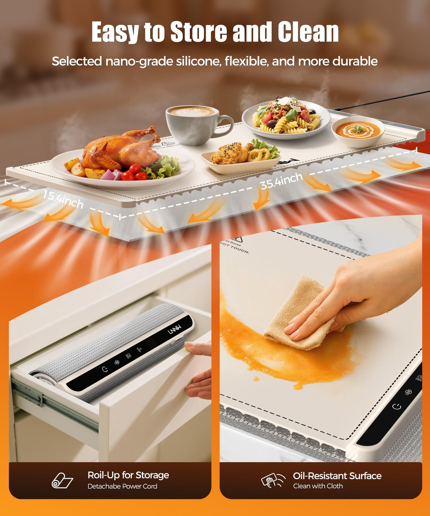 Food Warming Mat with Heat-Resistant Pad, 26X15 Inch, 6 Temperature & 6 Timer Settings, Child Lock Safety,Food Warmer Chafing Dishes for Buffet,Gatherings,Parties,Everyday Use