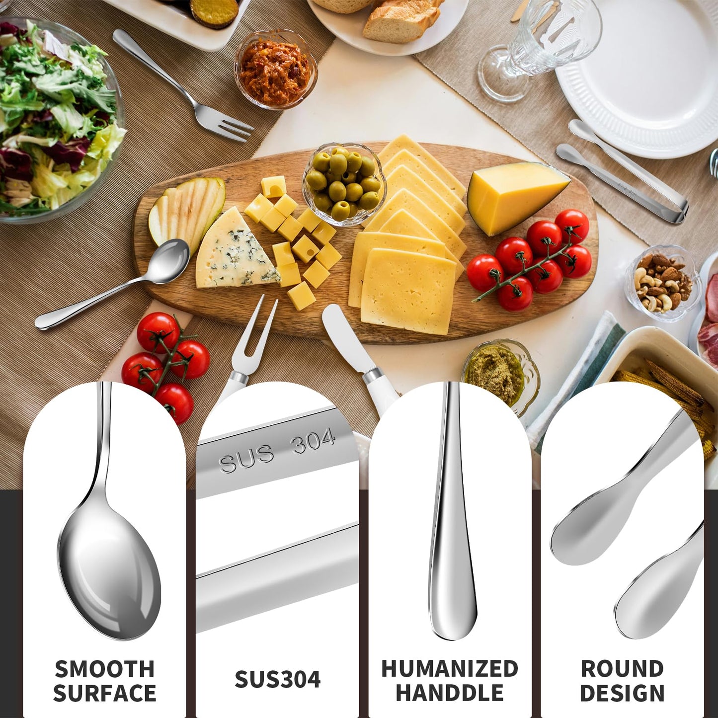 Charcuterie Boards Accessories(29 PCS) Cheese Spreaders for Charcuterie Board Mini Serving Spoon Fork Tongs Blank Toothpick Flags Bowl