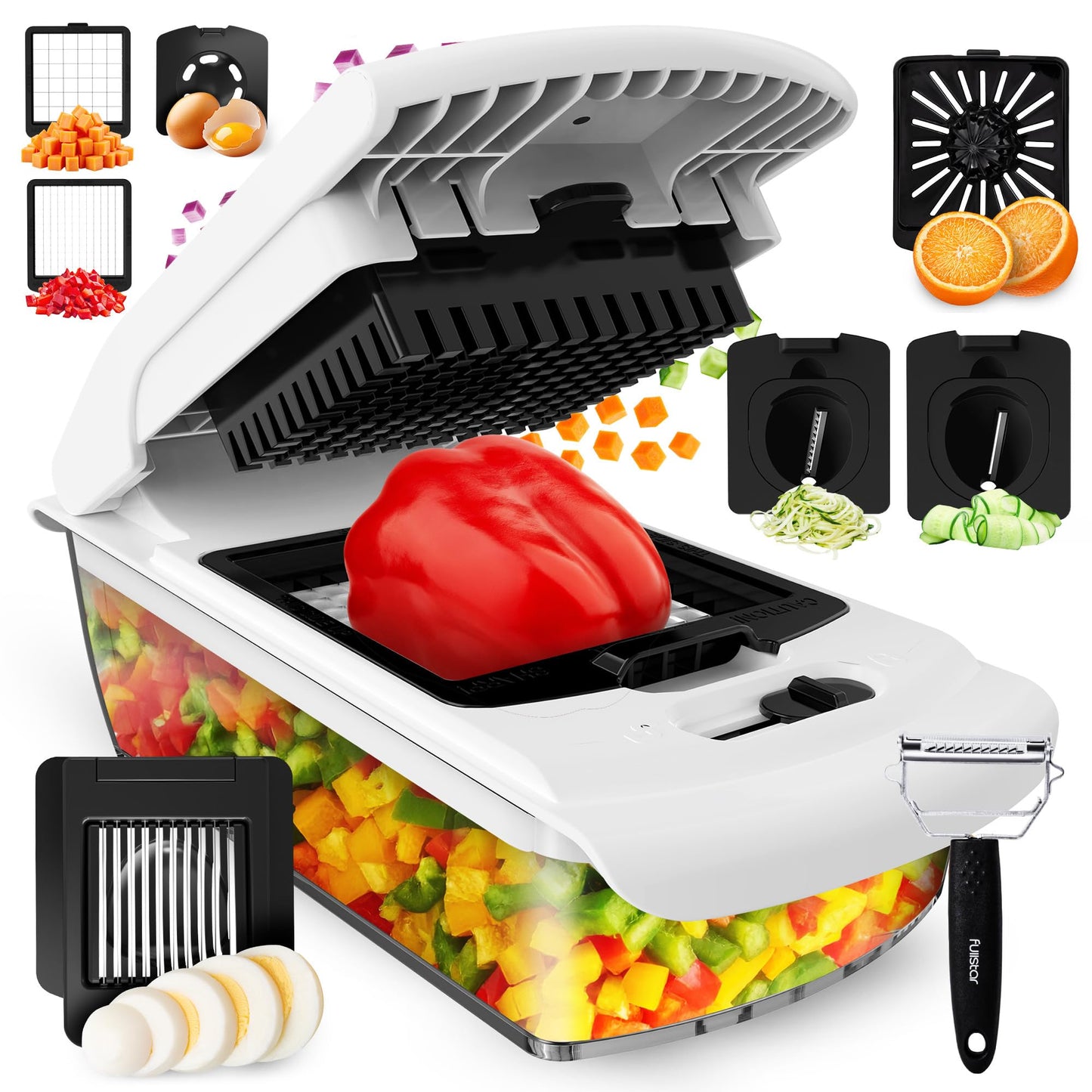 Fullstar The Original Pro Chopper - Vegetable Chopper and Spiralizer, Food Chopper with Container, Fruit Slicer, Kitchen Gadgets & Gifts, Home Essentials (8 in 1, White)