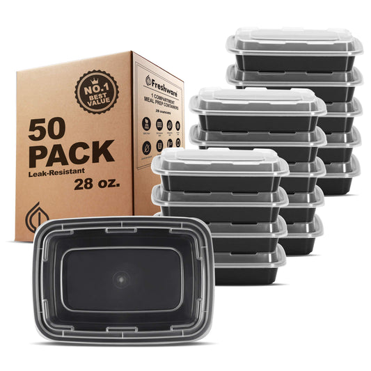 Freshware Meal Prep Containers [150 Pack] 1 Compartment with Lids, Food Storage Containers, Bento Box, BPA Free, Stackable, Microwave/Dishwasher/Freezer Safe (24 oz)