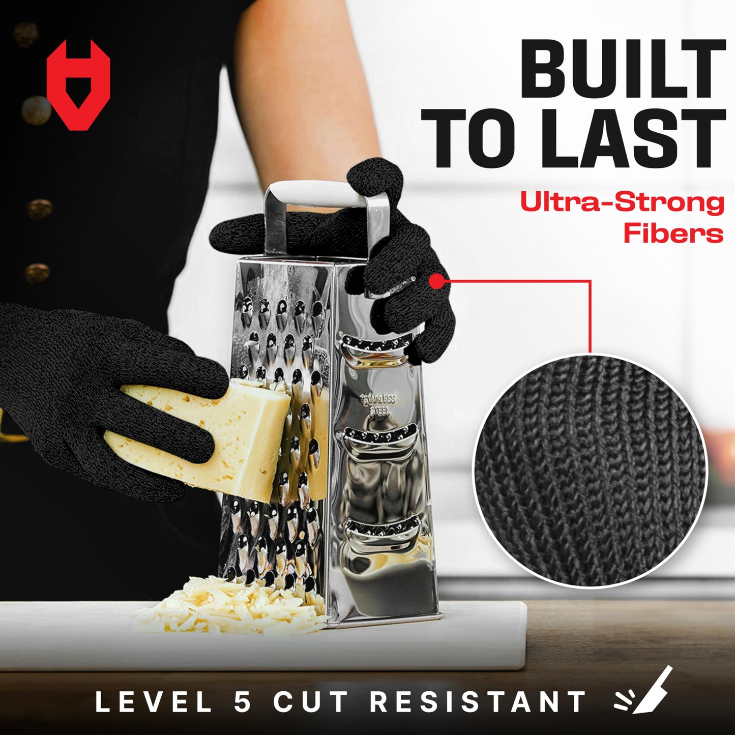 NoCry Cut Resistant Gloves Food Grade with Grip Dots for Superb Grip - Breathable & Lightweight Cutting Gloves for Chefs - Ambidextrous - Cut Resistant Kitchen Gloves for Cutting or Woodworking Gloves