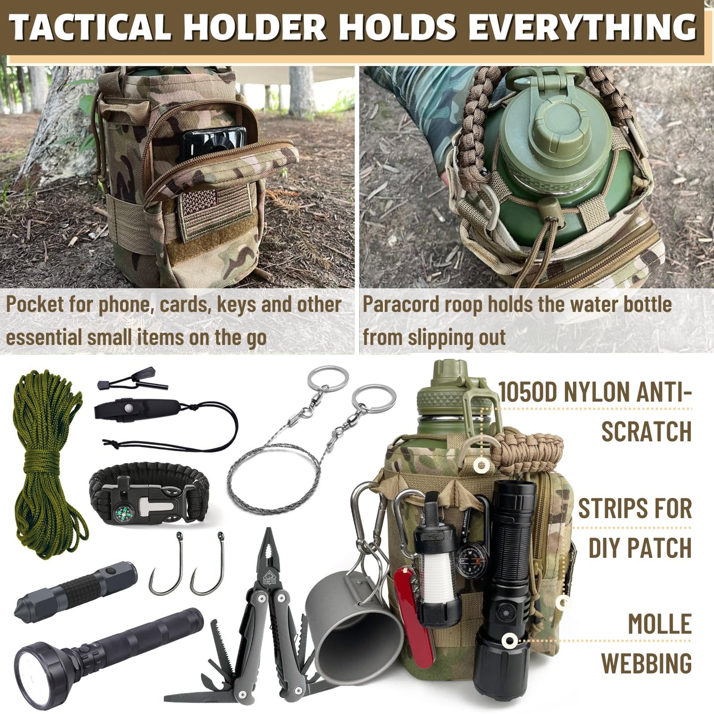 32 Oz Water Bottle with Sleeve - Insulated Bottle with Strap Stainless Steel Gym Water Bottles for Men Sports Workout Hiking All Black