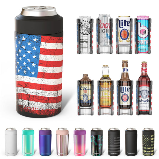 Frost Buddy Universal Buddy Can Cooler - Fits All - For Regular 12 & 16 oz or Slim-Size Bottles - Insulated Double -Walled Stainless Steel (All white)