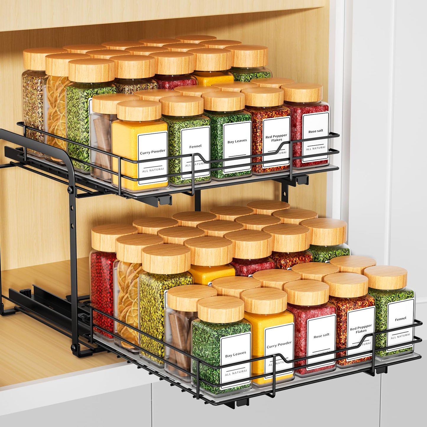 RCHYFEED Pull Out Spice Rack Organizer for Cabinet,Slide out Spice Organizer for Inside Cabinets,Heavy Duty Spice Organization for Kitchen and Pantry,Seasoning,Sauces(1-Tier,8.5" Wx10.5 Dx2.5 H)