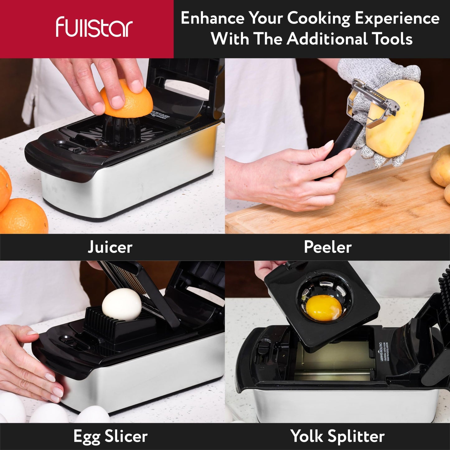 Fullstar The Original Pro Chopper - Vegetable Chopper and Spiralizer, Food Chopper with Container, Fruit Slicer, Kitchen Gadgets & Accessories, Home Essentials (4 in 1, White)