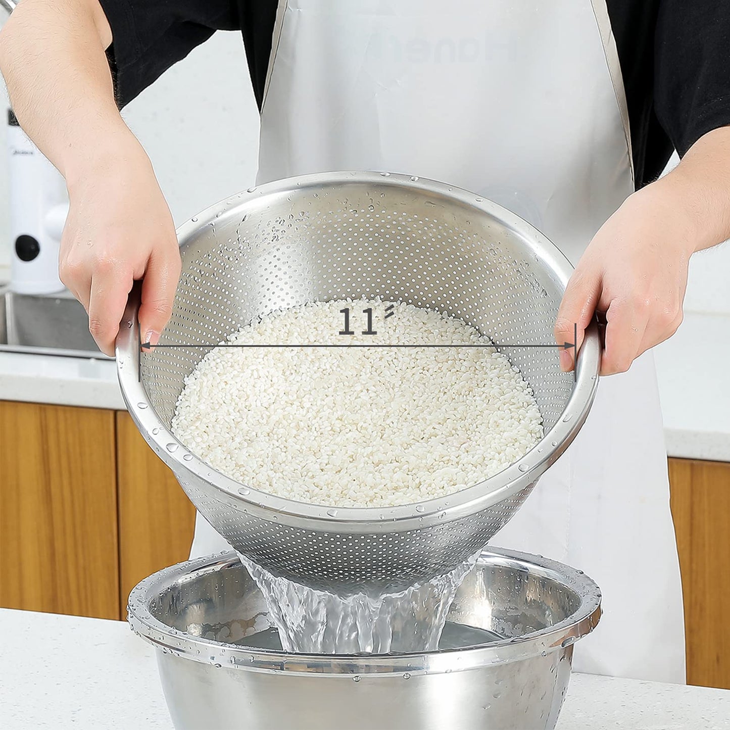 304 Stainless Steel Microporous Colander, 2.5QT Large Capacity with Mixing Bowl For washing vegetables, fruit and rice and for draining cooked pasta(2PC)