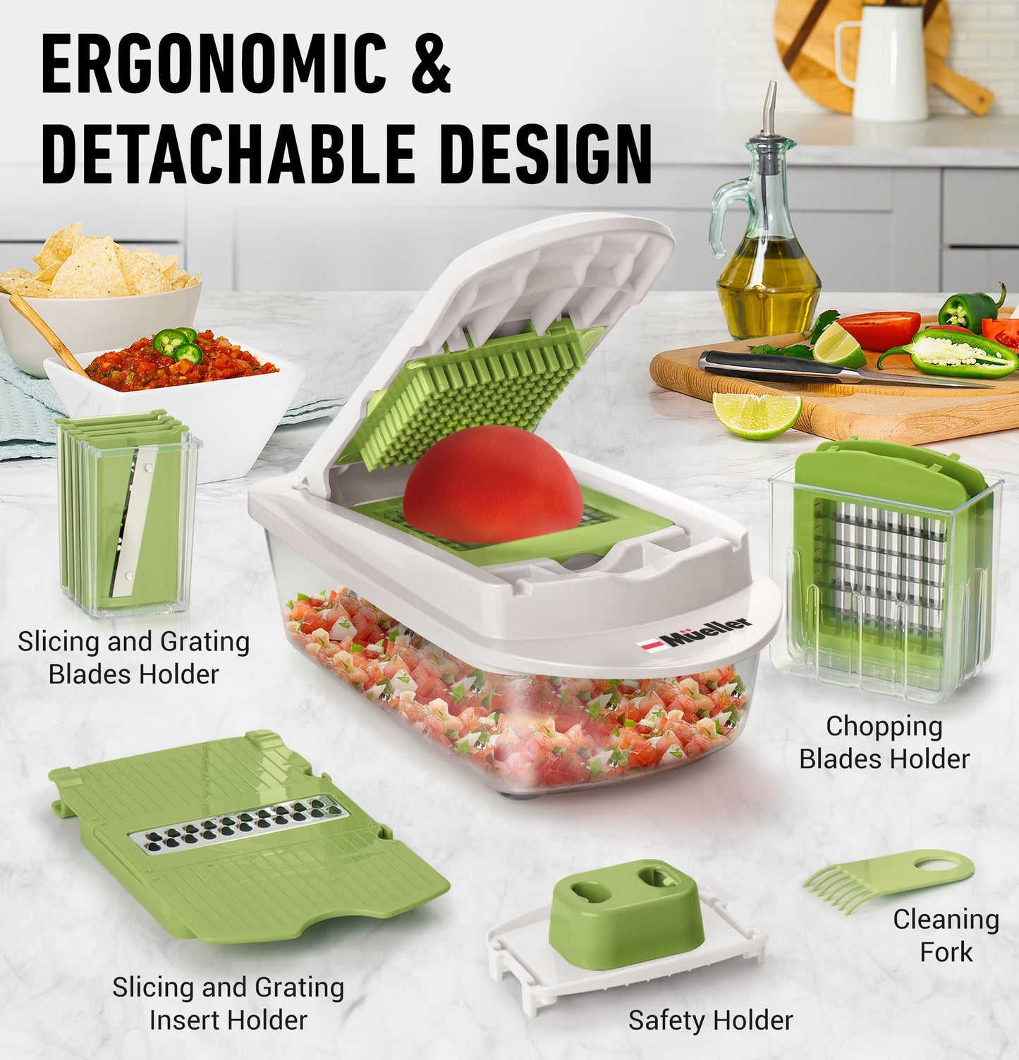 Mueller The Real Original Pro Chopper since 2013 Vegetable Chopper Mandoline Slicer, 8 Blade Food Veggie Chopper Onion Vegetable Cutter with Container, Kitchen Gadgets & Essentials, (10 in 1)