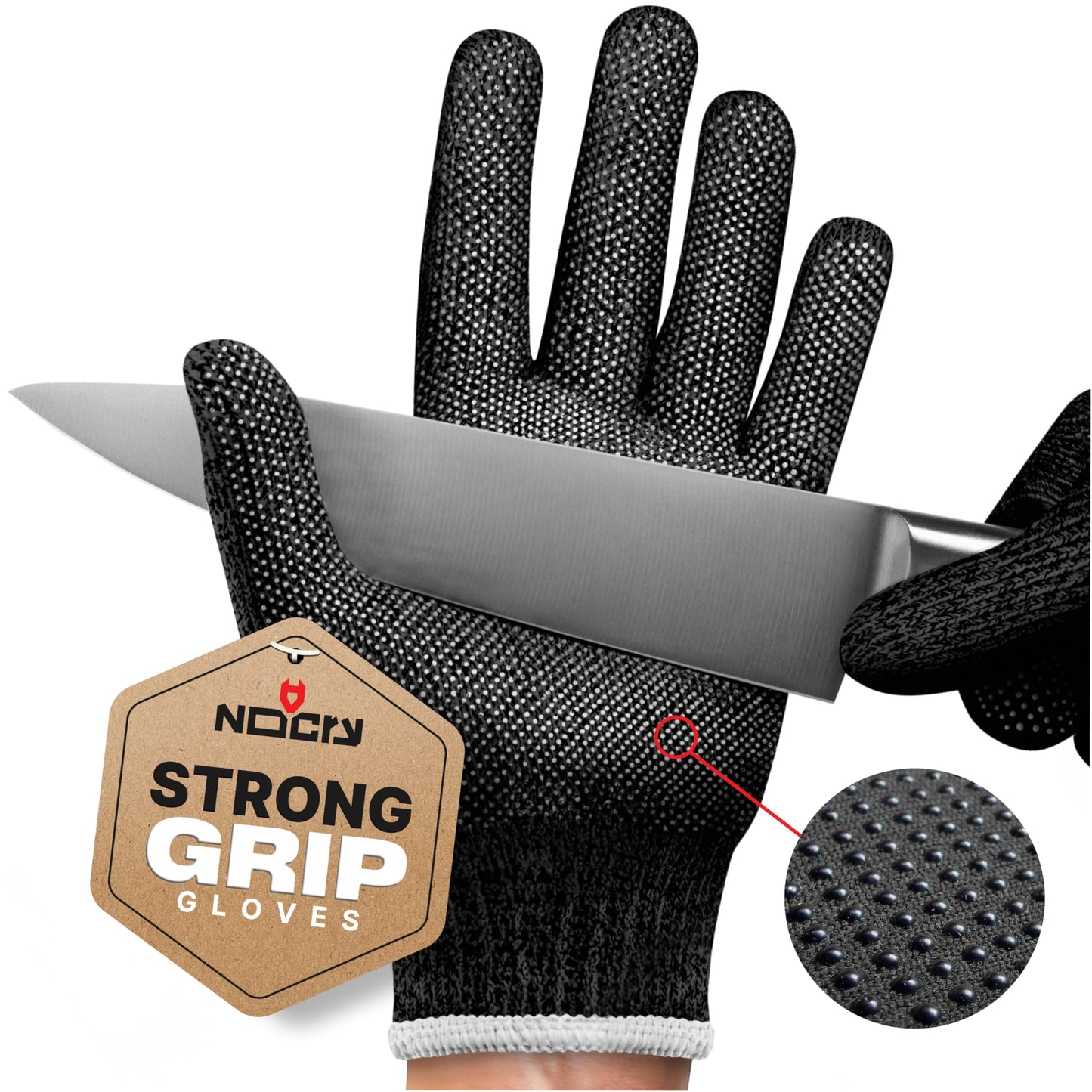 NoCry Cut Resistant Gloves Food Grade with Grip Dots for Superb Grip - Breathable & Lightweight Cutting Gloves for Chefs - Ambidextrous - Cut Resistant Kitchen Gloves for Cutting or Woodworking Gloves