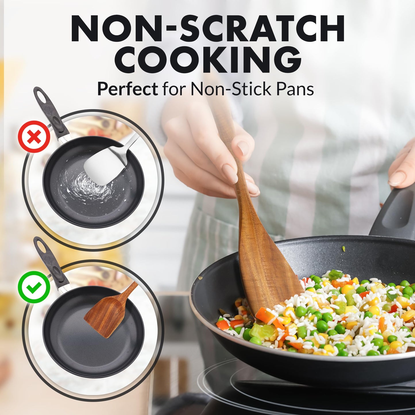 Zulay Kitchen 9.4" Teak Wooden Cooking Spoon – Durable, Non-Stick Wooden Utensil for Cooking, Stirring, Mixing & Serving – Heat-Resistant, Smooth Finish Kitchen Spoon for Nonstick Cookware