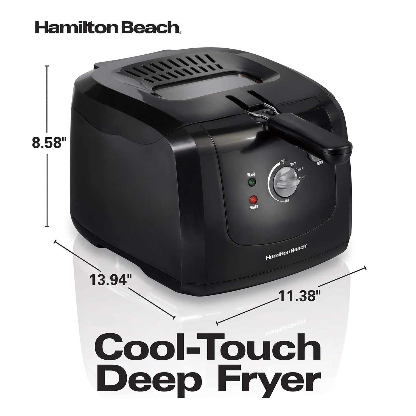 Hamilton Beach Cool Touch Electric Deep Fryer with Basket and Lid, 2 Liters / 8 Cups Oil Capacity, Adjustable Temperature, 1500 Watts for Fast Heat-up, viewing Window Easy to Clean, Black (35021)