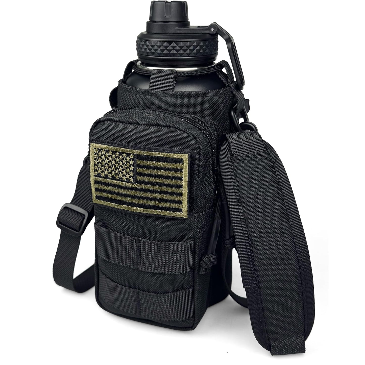 32 Oz Water Bottle with Sleeve - Insulated Bottle with Strap Stainless Steel Gym Water Bottles for Men Sports Workout Hiking All Black