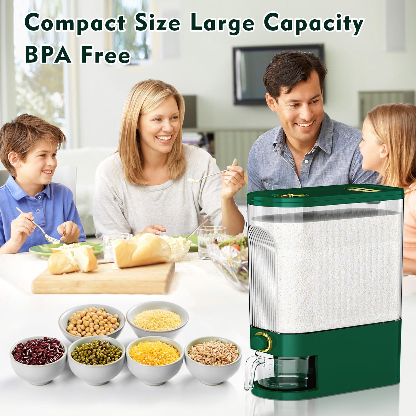22-25 Lbs Rice Dispenser, Large Cereal Dry Food Storage Containers with Measuring Cup,BPA-Free Household for Kitchen Pantry Organization-Blue