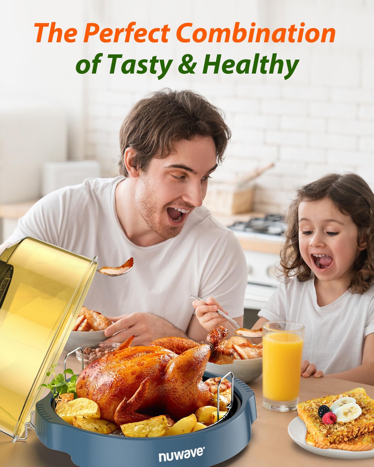 Nuwave Oven Pro Plus Air Fryer, Infra-Red Countertop, 2025 Advanced Convection, No Defrosting or Preheating, Cook Fresh or Frozen, Durable Power Dome, 100 Presets & 50 Memory, PFAS Free, Dark Blue