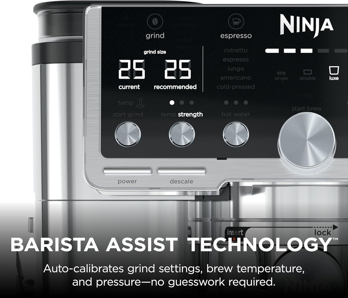 Ninja Luxe Café Pro Series, Espresso Machine, Drip Coffee, Cold Brew, Hot Water, Integrated Tamper, Built-in Grinder, Hands-Free Frother for Cappuccinos, Lattes, Americanos, Dairy or Non-Dairy, ES701