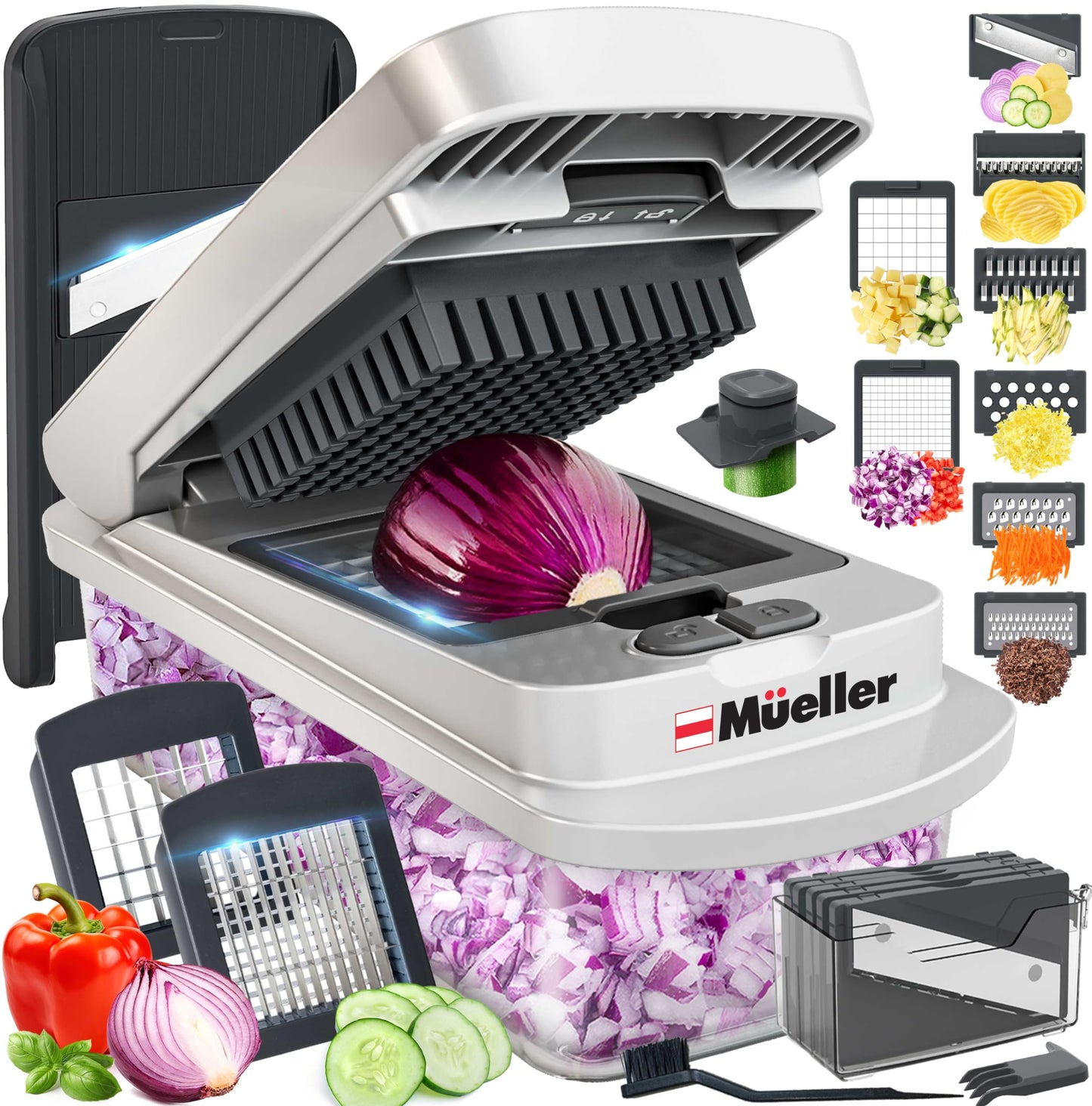 Mueller The Real Original Pro Chopper since 2013 Vegetable Chopper Mandoline Slicer, 8 Blade Food Veggie Chopper Onion Vegetable Cutter with Container, Kitchen Gadgets & Essentials, (10 in 1)