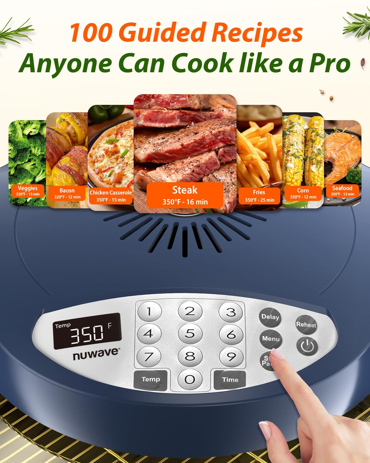 Nuwave Oven Pro Plus Air Fryer, Infra-Red Countertop, 2025 Advanced Convection, No Defrosting or Preheating, Cook Fresh or Frozen, Durable Power Dome, 100 Presets & 50 Memory, PFAS Free, Dark Blue