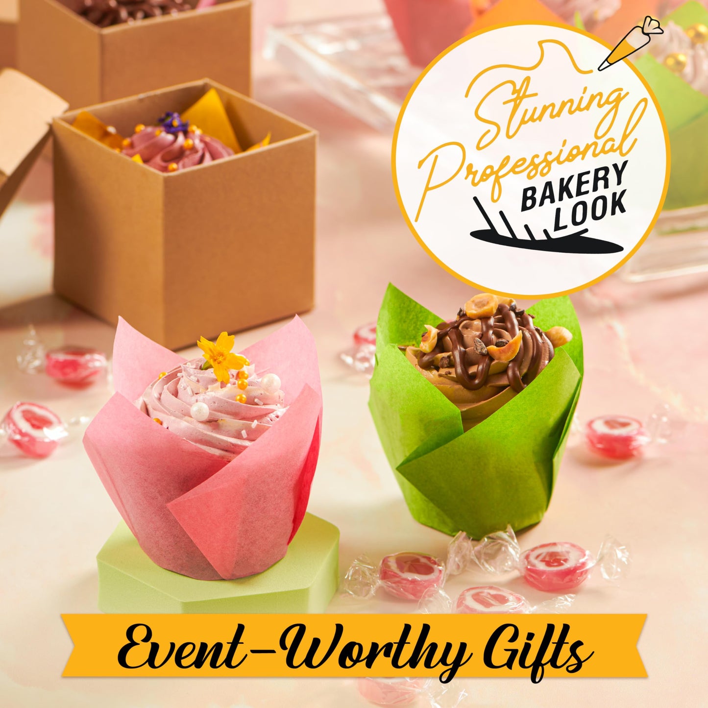 Tulip Cupcake Liners, Muffin Liners for Baking by Baker’s Signature – 200pcs of Parchment Paper Cups Cupcake Wrappers – Perfect Size, Sturdy, Greaseproof & Easy to Use – Colorful