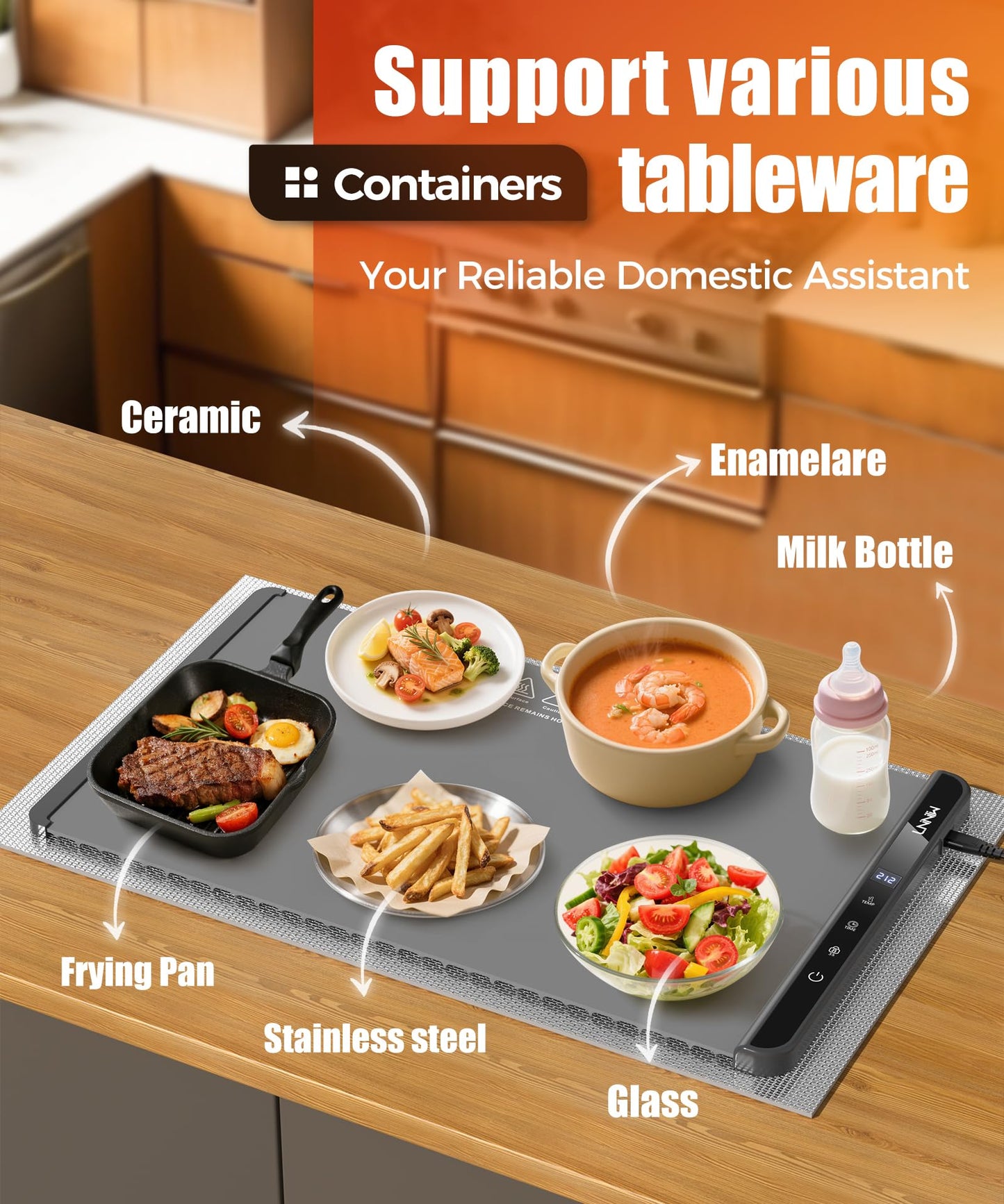 Food Warming Mat with Heat-Resistant Pad, 26X15 Inch, 6 Temperature & 6 Timer Settings, Child Lock Safety,Food Warmer Chafing Dishes for Buffet,Gatherings,Parties,Everyday Use