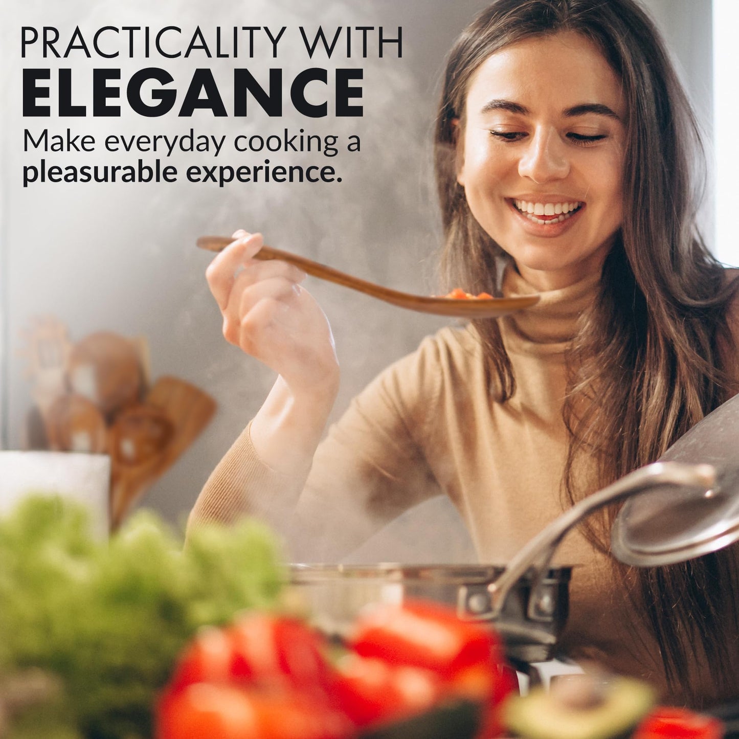 Zulay Kitchen 9.4" Teak Wooden Cooking Spoon – Durable, Non-Stick Wooden Utensil for Cooking, Stirring, Mixing & Serving – Heat-Resistant, Smooth Finish Kitchen Spoon for Nonstick Cookware