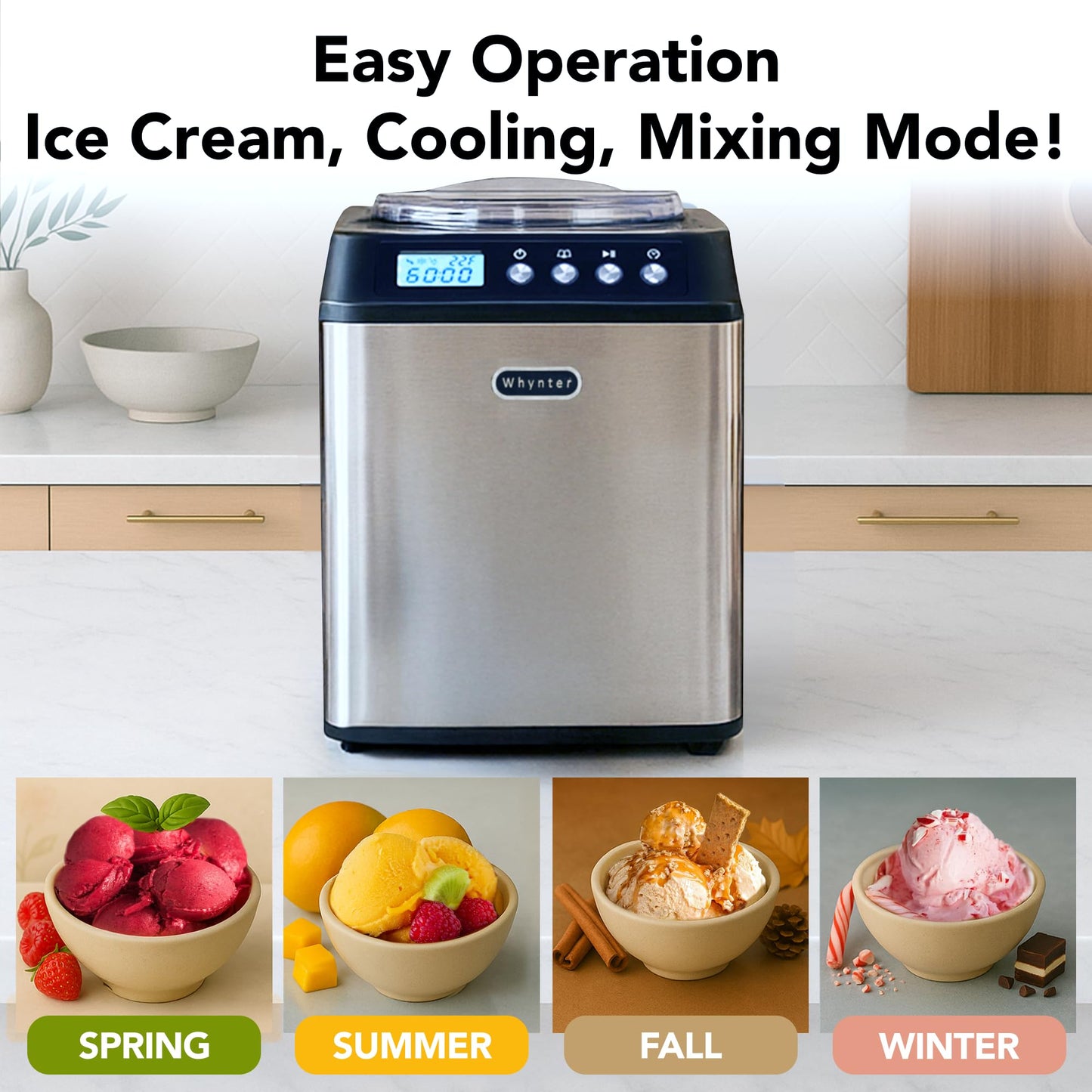 Whynter Ice Cream Maker Machine Automatic 1.28 Qt Upright with Built-In Compressor, LCD Digital Display & Timer, No Pre-Freezing, ICM-128BPS, Black/Pink
