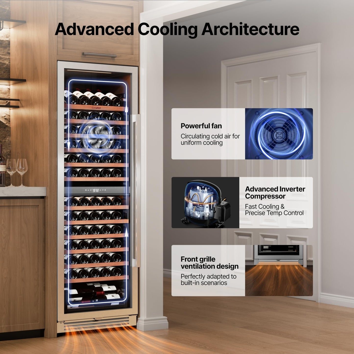 Ca'Lefort 24 Inch Wine Fridge, Dual Zone 90 Bottle Wine Cooler Refrigerator, 40-65°F Refrigerator with Glass Door, 3 LED Built-in/Freestanding Fridge for Bar/Kitchen/Resterant (Left-Hinged)