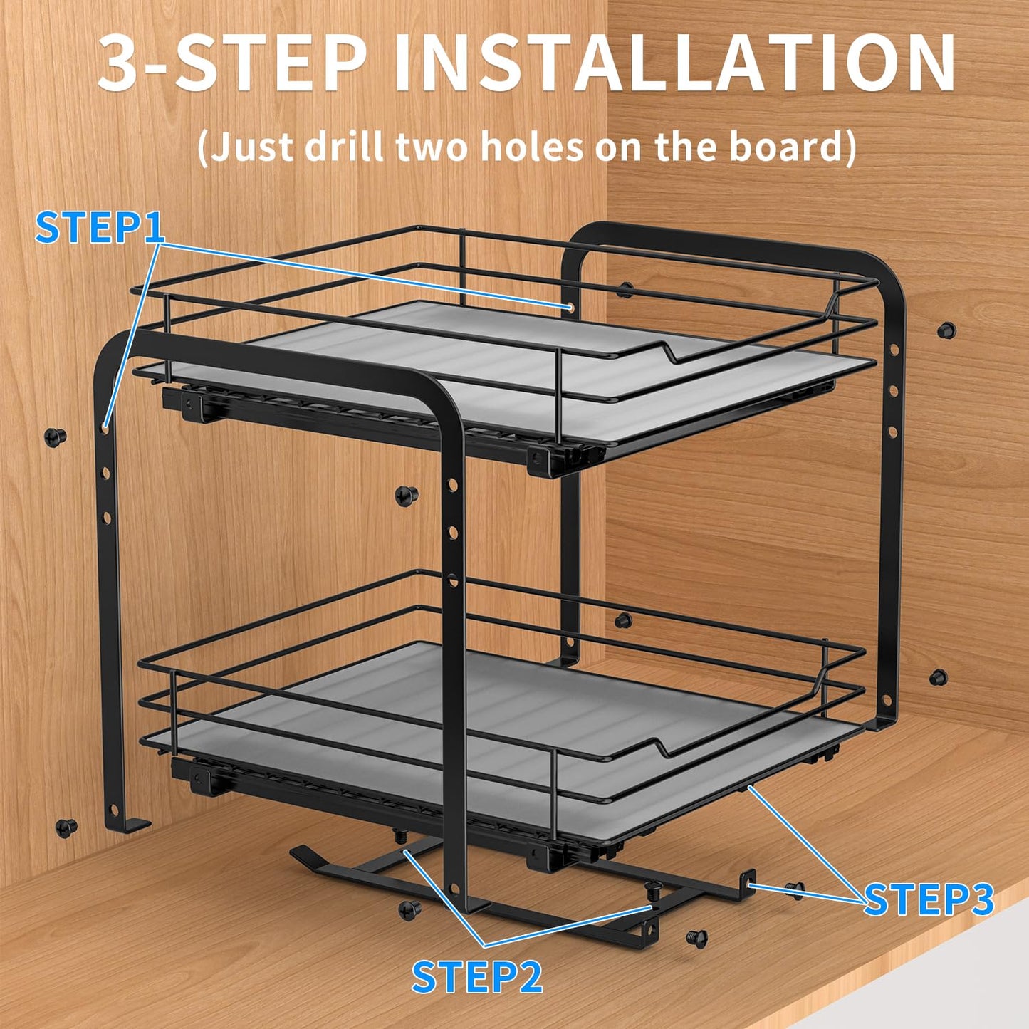 RCHYFEED Pull Out Spice Rack Organizer for Cabinet,Slide out Spice Organizer for Inside Cabinets,Heavy Duty Spice Organization for Kitchen and Pantry,Seasoning,Sauces(1-Tier,8.5" Wx10.5 Dx2.5 H)