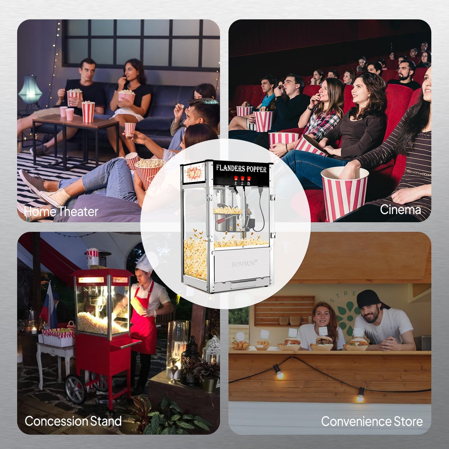 ROVSUN Popcorn Machine with 8 Ounce Kettle Makes Up to 32 Cups, Commercial Popcorn Machine Countertop Popcorn Maker w/Stainless Steel Scoop, Oil Spoon & 3 Popcorn Cups for Home Movie Theater, ETL