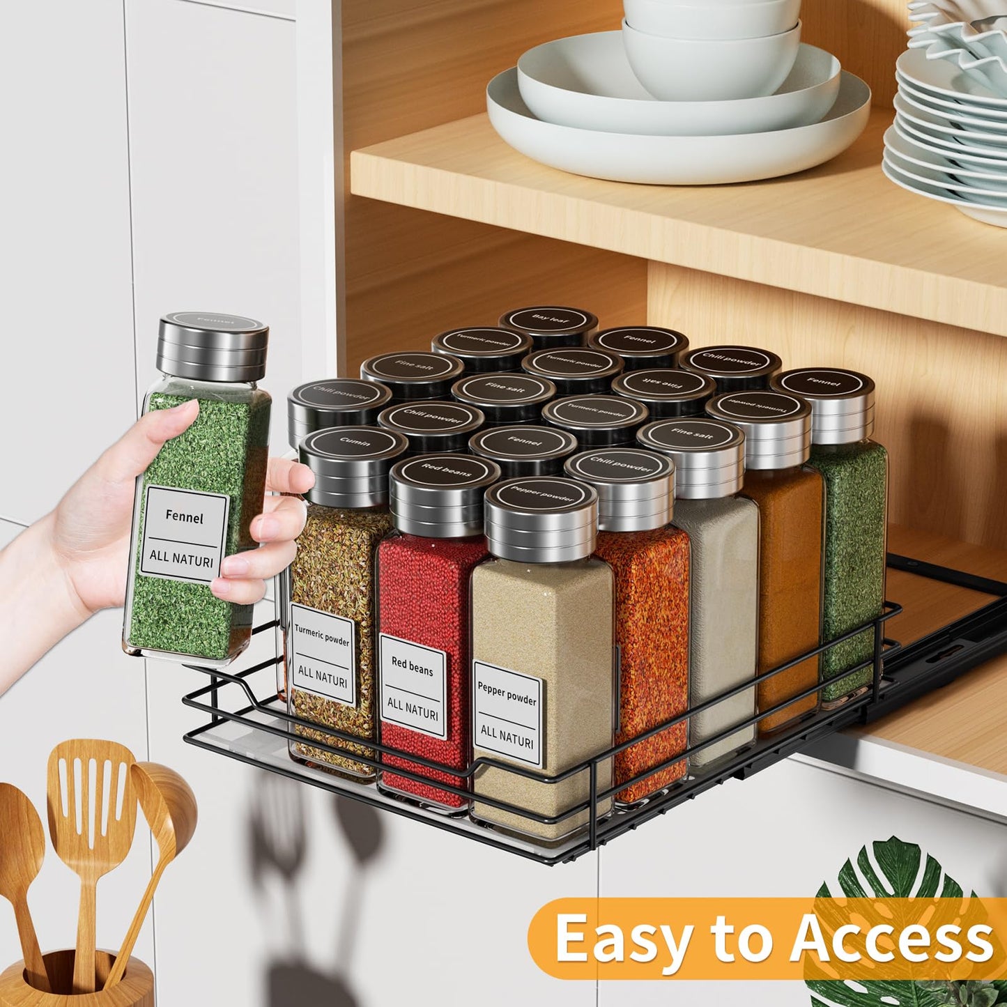 RCHYFEED Pull Out Spice Rack Organizer for Cabinet,Slide out Spice Organizer for Inside Cabinets,Heavy Duty Spice Organization for Kitchen and Pantry,Seasoning,Sauces(1-Tier,8.5" Wx10.5 Dx2.5 H)
