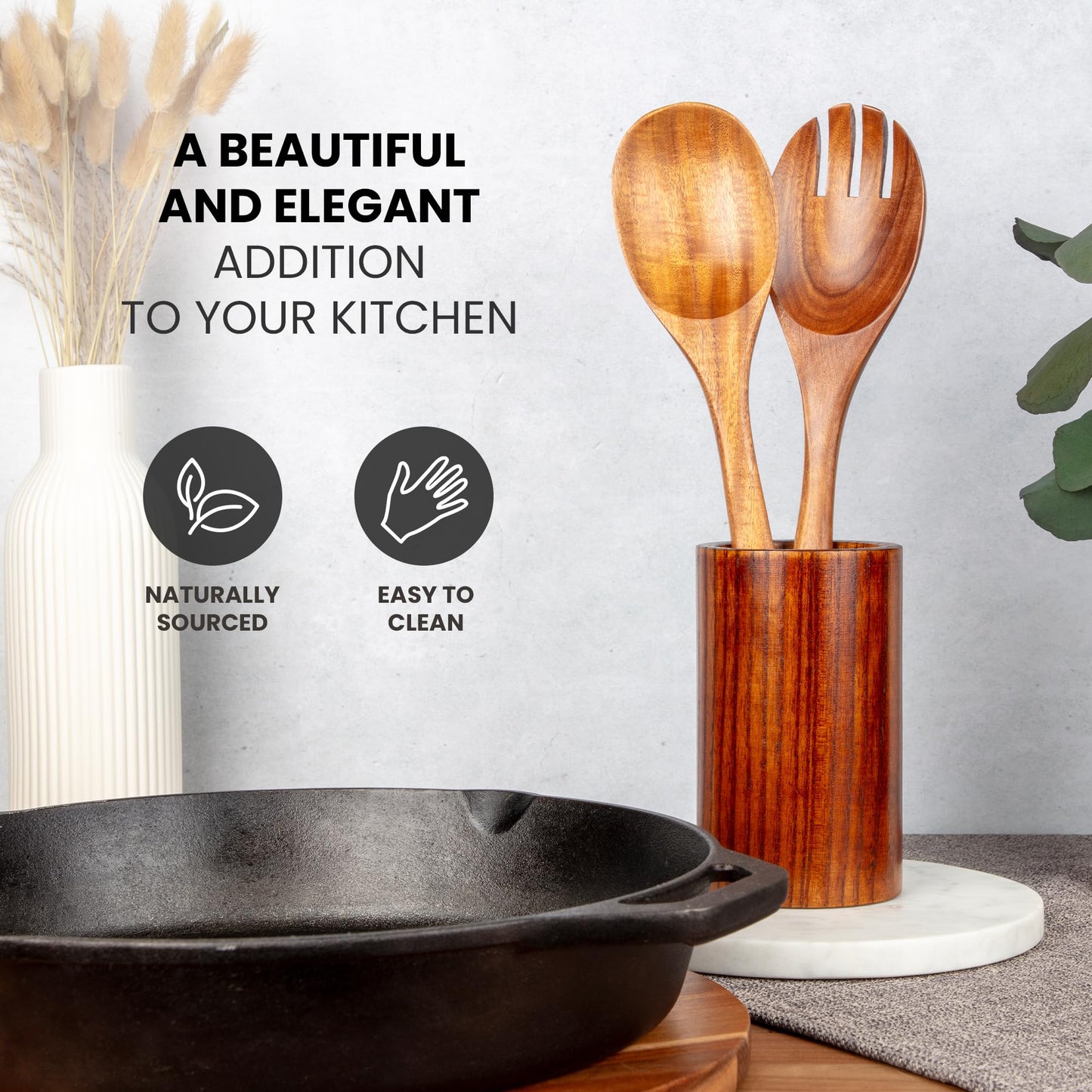 Zulay Kitchen 9.4" Teak Wooden Cooking Spoon – Durable, Non-Stick Wooden Utensil for Cooking, Stirring, Mixing & Serving – Heat-Resistant, Smooth Finish Kitchen Spoon for Nonstick Cookware