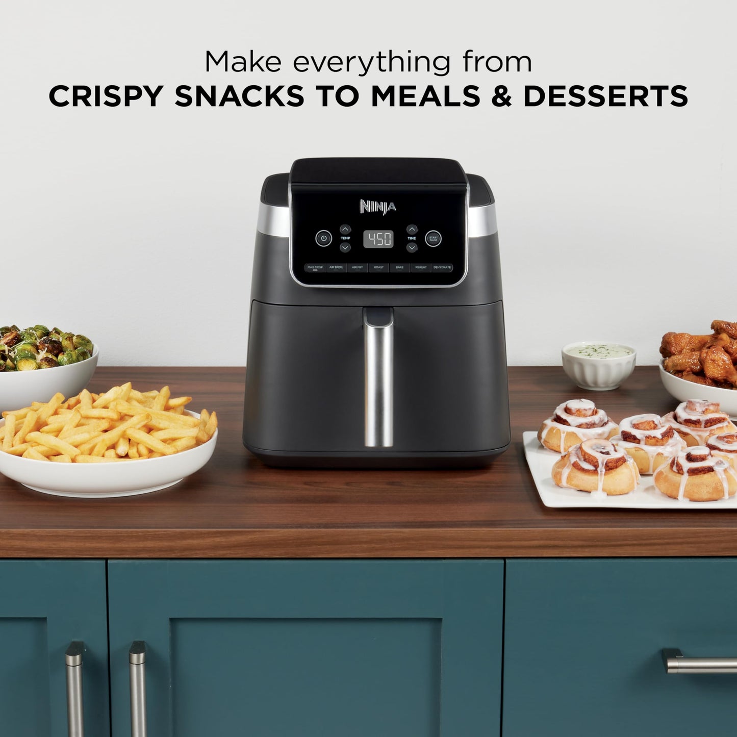 Ninja | Air Fryer | 6.5 QT Pro XL Capacity fits 9lbs of Wings | 6-in-1 Max Crisp, Air Fry, Roast, Bake, Reheat & Dehydrate | Nonstick Basket, Crisper Plate & Recipe Guide | Grey | AF181