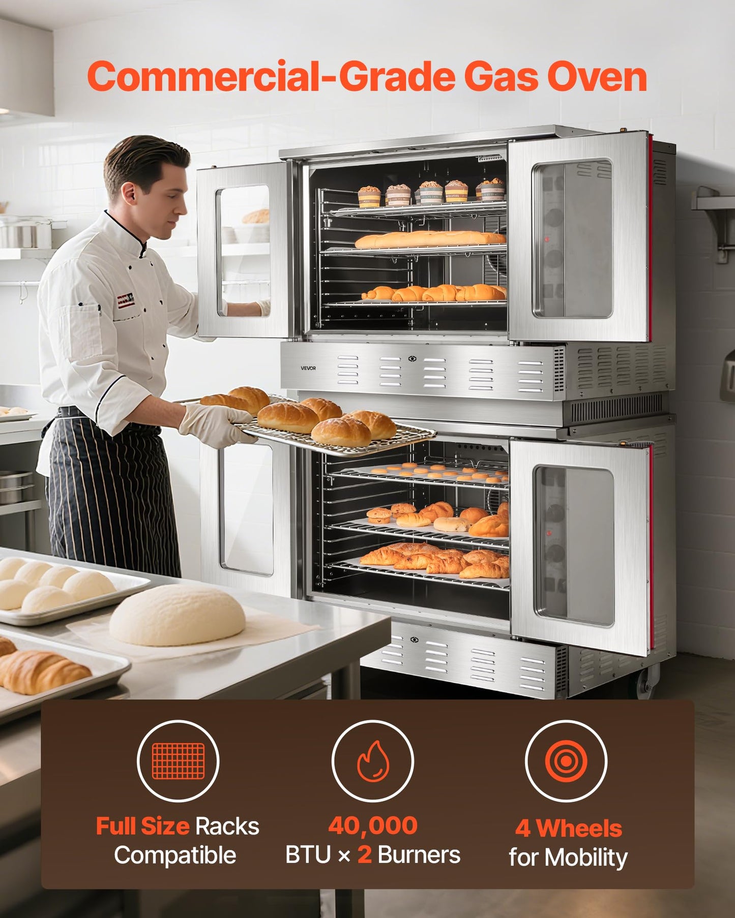 VEVOR Commercial Convection Oven, 21L/19Qt, Quarter-Size Conventional Oven Countertop, 1440W 3-Tier Toaster w/Front Glass Door, Electric Baking Oven w/Trays Wire Racks Clip Gloves, 120V