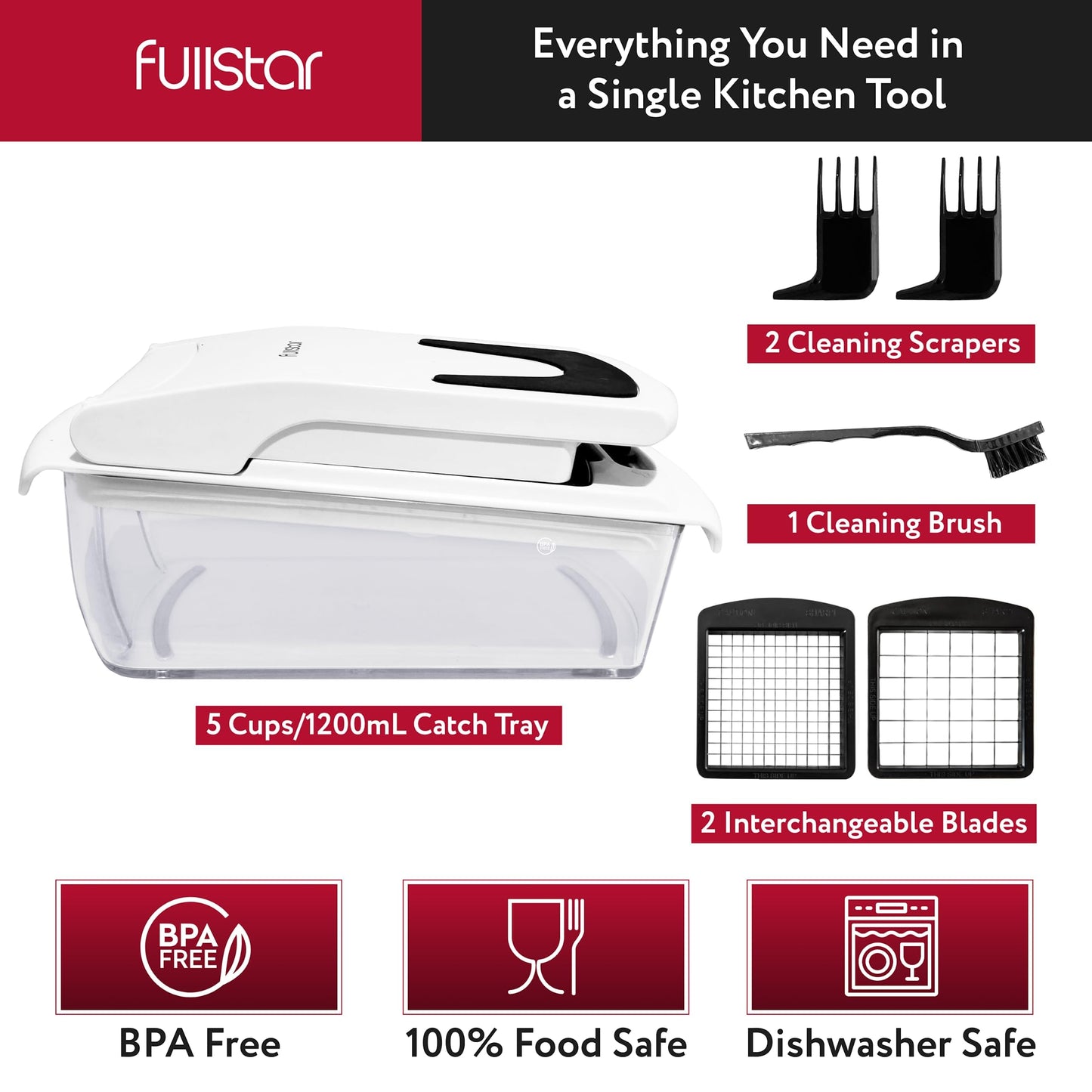 Fullstar The Original Pro Chopper - Vegetable Chopper and Spiralizer, Food Chopper with Container, Fruit Slicer, Kitchen Gadgets & Accessories, Home Essentials (4 in 1, White)