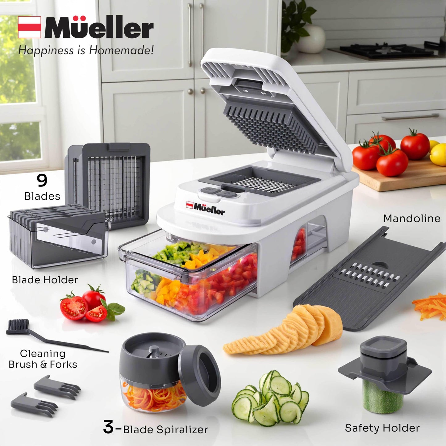 Mueller The Real Original Pro Chopper since 2013 Vegetable Chopper Mandoline Slicer, 8 Blade Food Veggie Chopper Onion Vegetable Cutter with Container, Kitchen Gadgets & Essentials, (10 in 1)