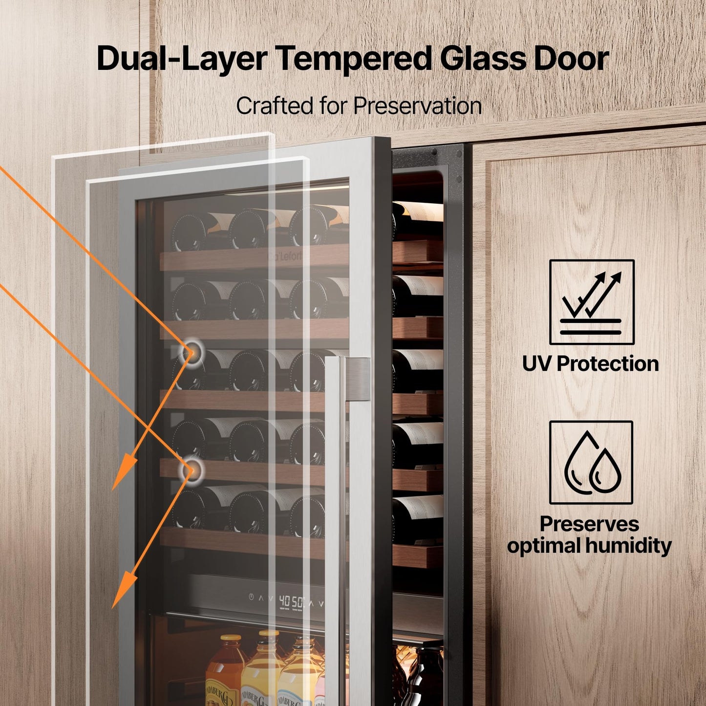 Ca'Lefort 24 Inch Wine Fridge, Dual Zone 90 Bottle Wine Cooler Refrigerator, 40-65°F Refrigerator with Glass Door, 3 LED Built-in/Freestanding Fridge for Bar/Kitchen/Resterant (Left-Hinged)