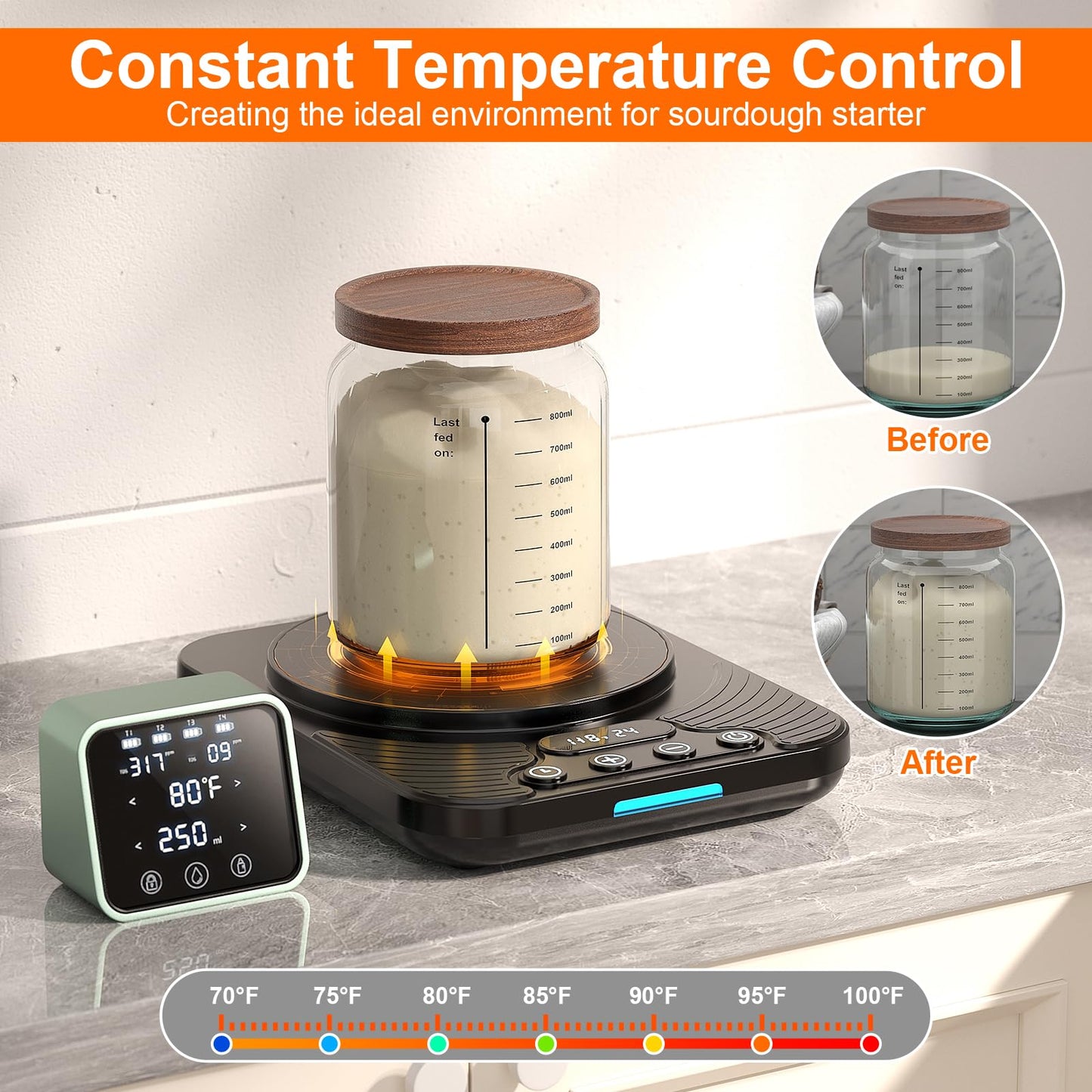 Electric Sourdough Starter Warmer Mat, Upgrade Warming Heating Pad for Sour Dough Starter, Sourdough Heater Proofing Tool for Home Baking with US Plug Thermostat Control, Timing, Memory Function