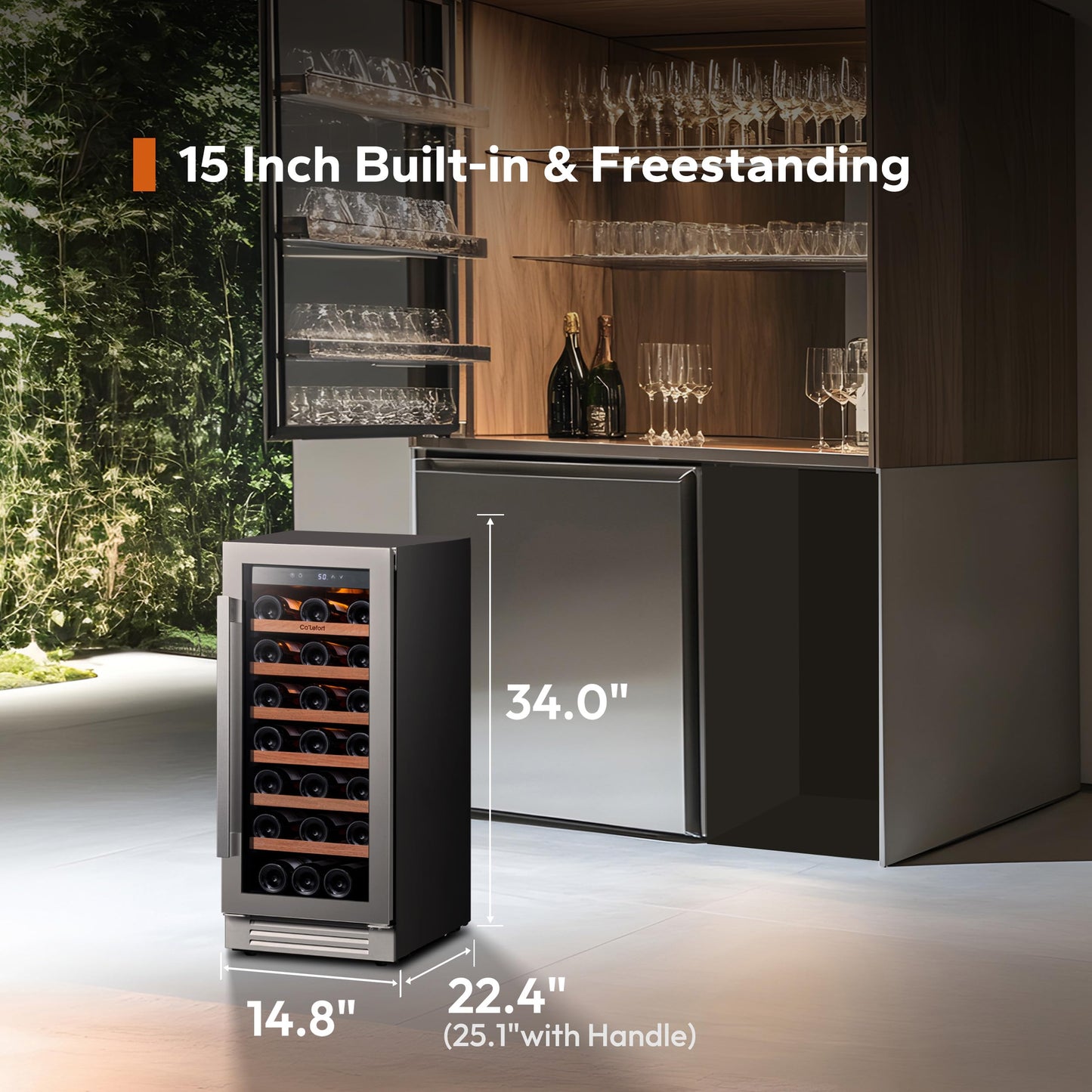 Ca'Lefort 24 Inch Wine and Beverage Refrigerator, 60 Can and 20 Bottle Wine Fridge 36-72°F, 3 LED Dual Zone Wine Cooler with Glass Door, Built-in Compressor Refrigerator for Home/Kitchen (4.10 cu.ft)