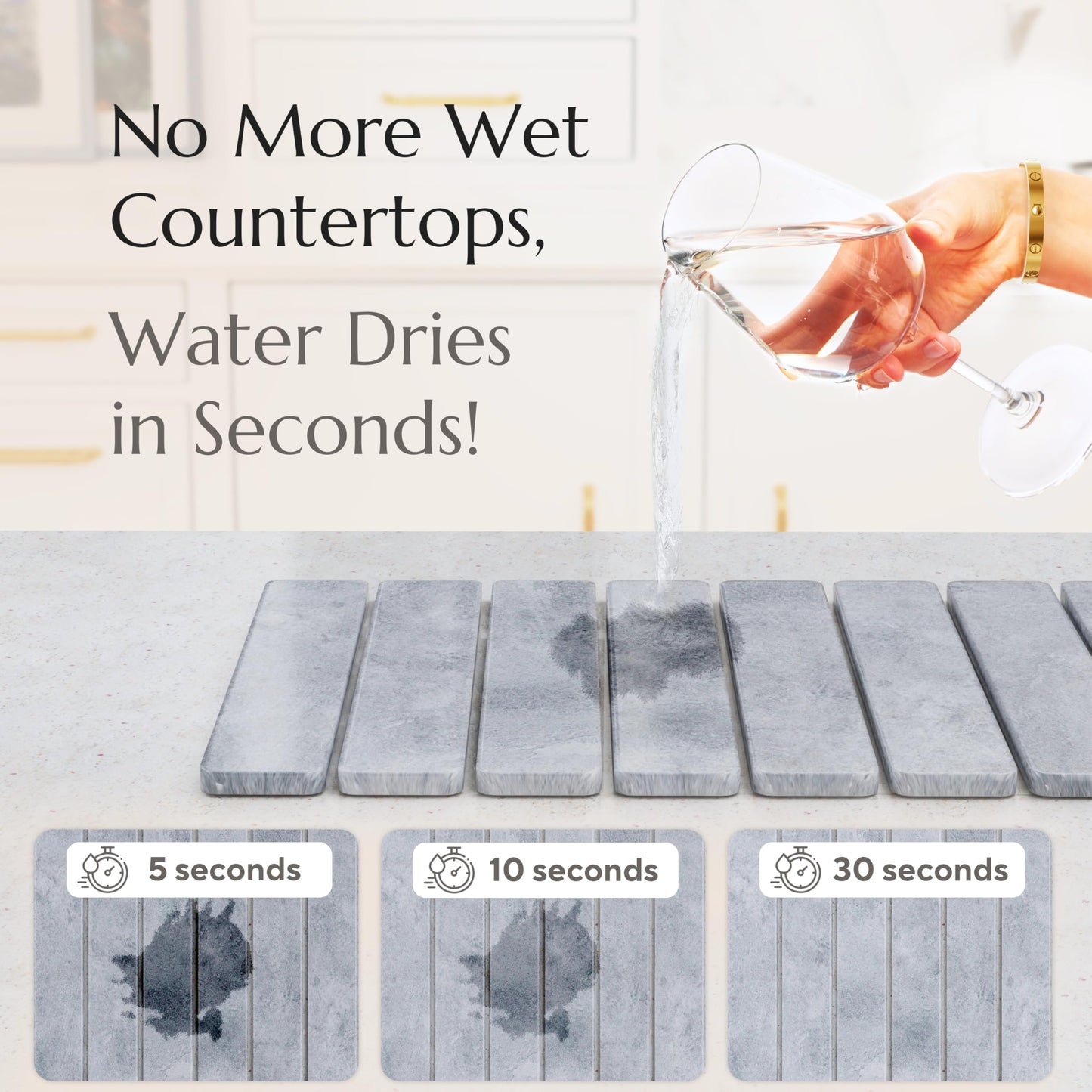 Stone Drying Mat for Kitchen Counter - Collapsible Diatomaceous Earth Dish Drying Stone - Fast Absorbent Stone Dish Drying Mat for Dishes and Pots (White Marble)