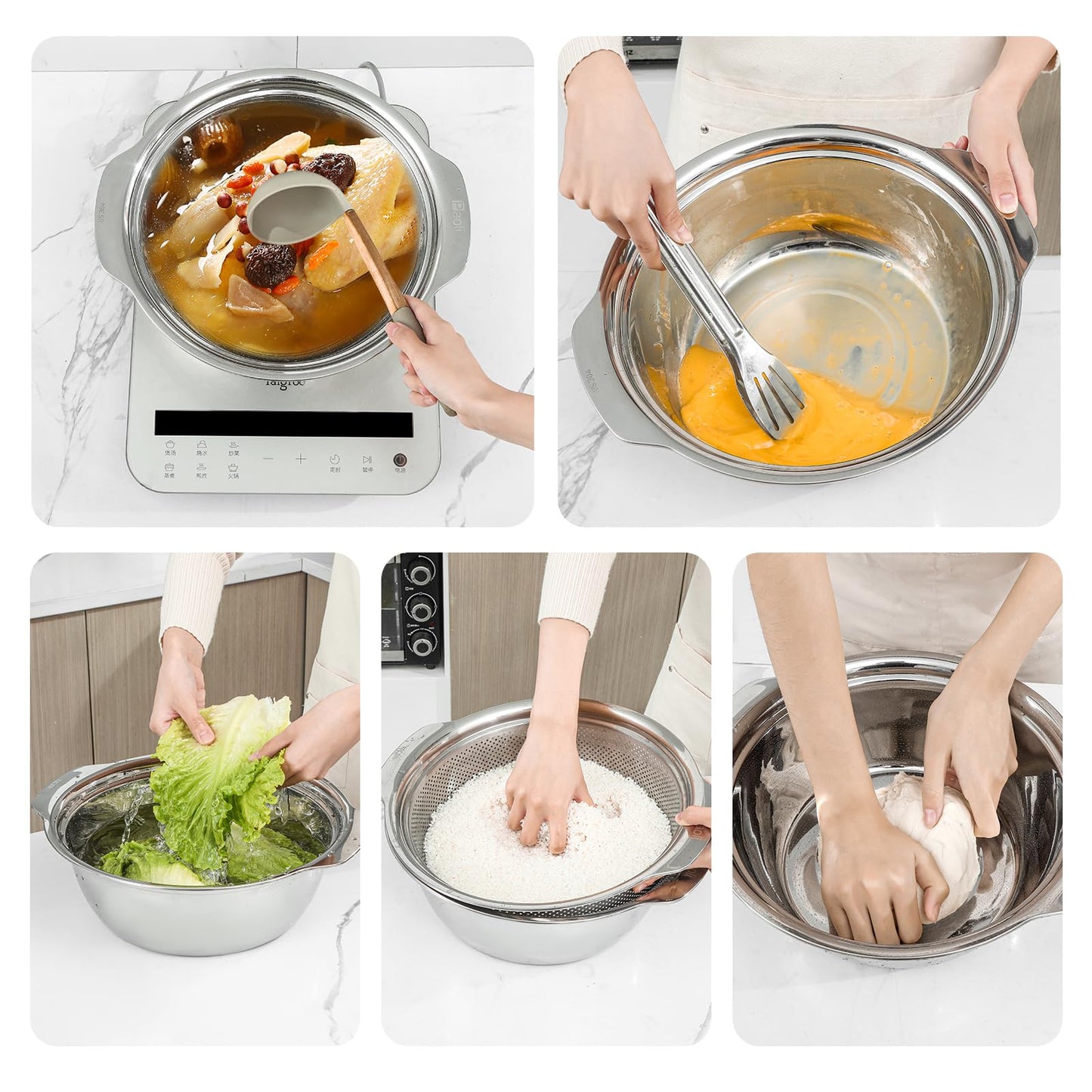 304 Stainless Steel Microporous Colander, 2.5QT Large Capacity with Mixing Bowl For washing vegetables, fruit and rice and for draining cooked pasta(2PC)