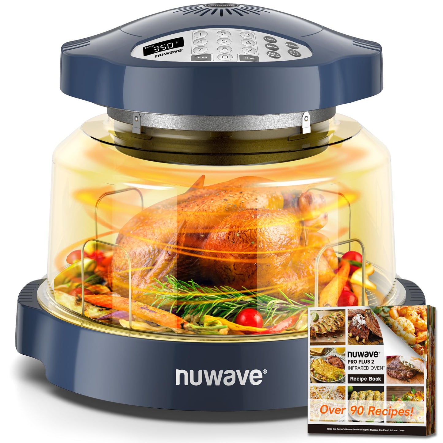Nuwave Oven Pro Plus Air Fryer, Infra-Red Countertop, 2025 Advanced Convection, No Defrosting or Preheating, Cook Fresh or Frozen, Durable Power Dome, 100 Presets & 50 Memory, PFAS Free, Dark Blue
