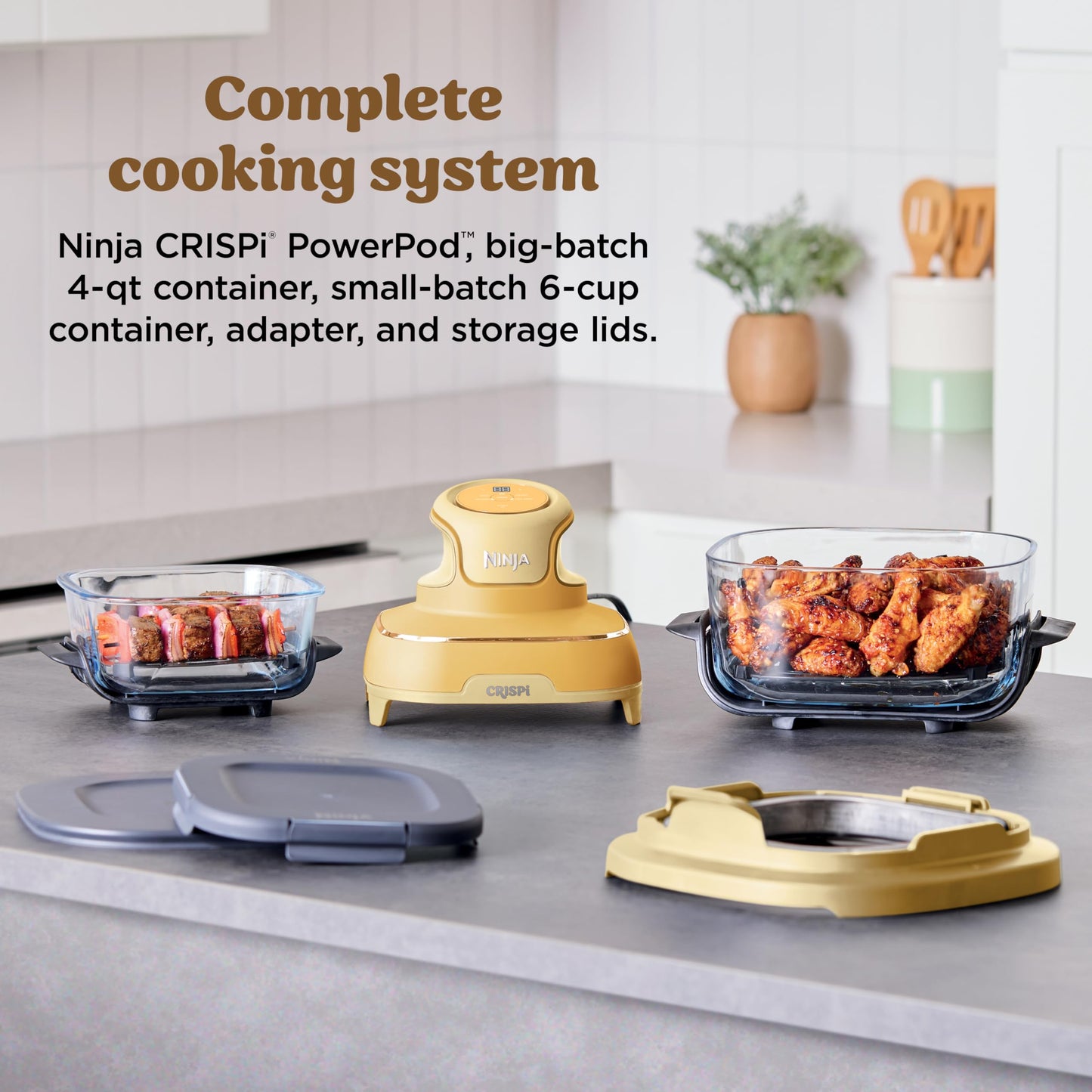 Ninja | Air Fryer | Crispi 4-in-1 Portable Cooking System | 4QT & 6 Cup Glass Containers, Crisper Plates & Storage Lids Included | Microwave, Freezer & Dishwasher Safe | Cherry Crush | FN101DR