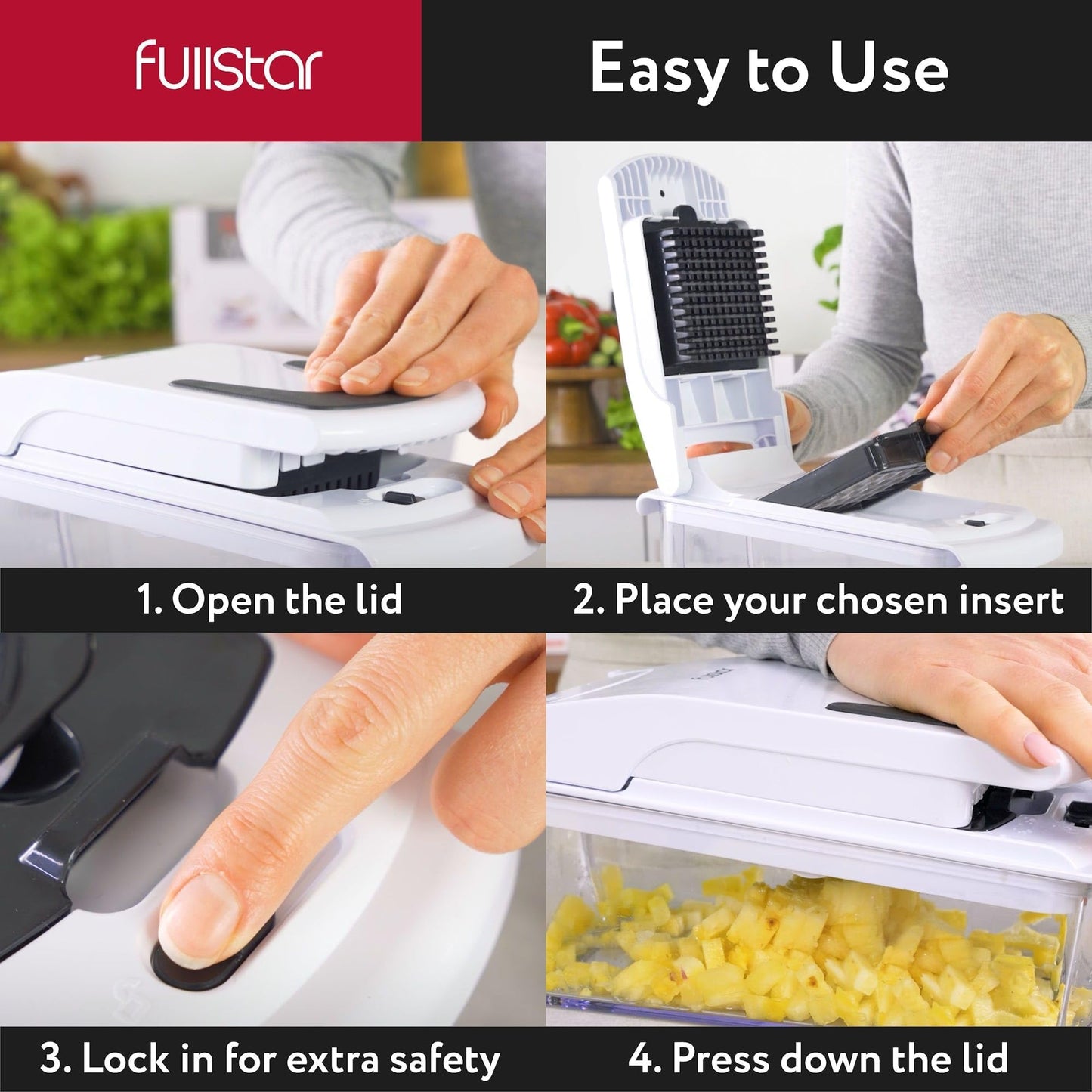 Fullstar The Original Pro Chopper - Vegetable Chopper and Spiralizer, Food Chopper with Container, Fruit Slicer, Kitchen Gadgets & Accessories, Home Essentials (4 in 1, White)